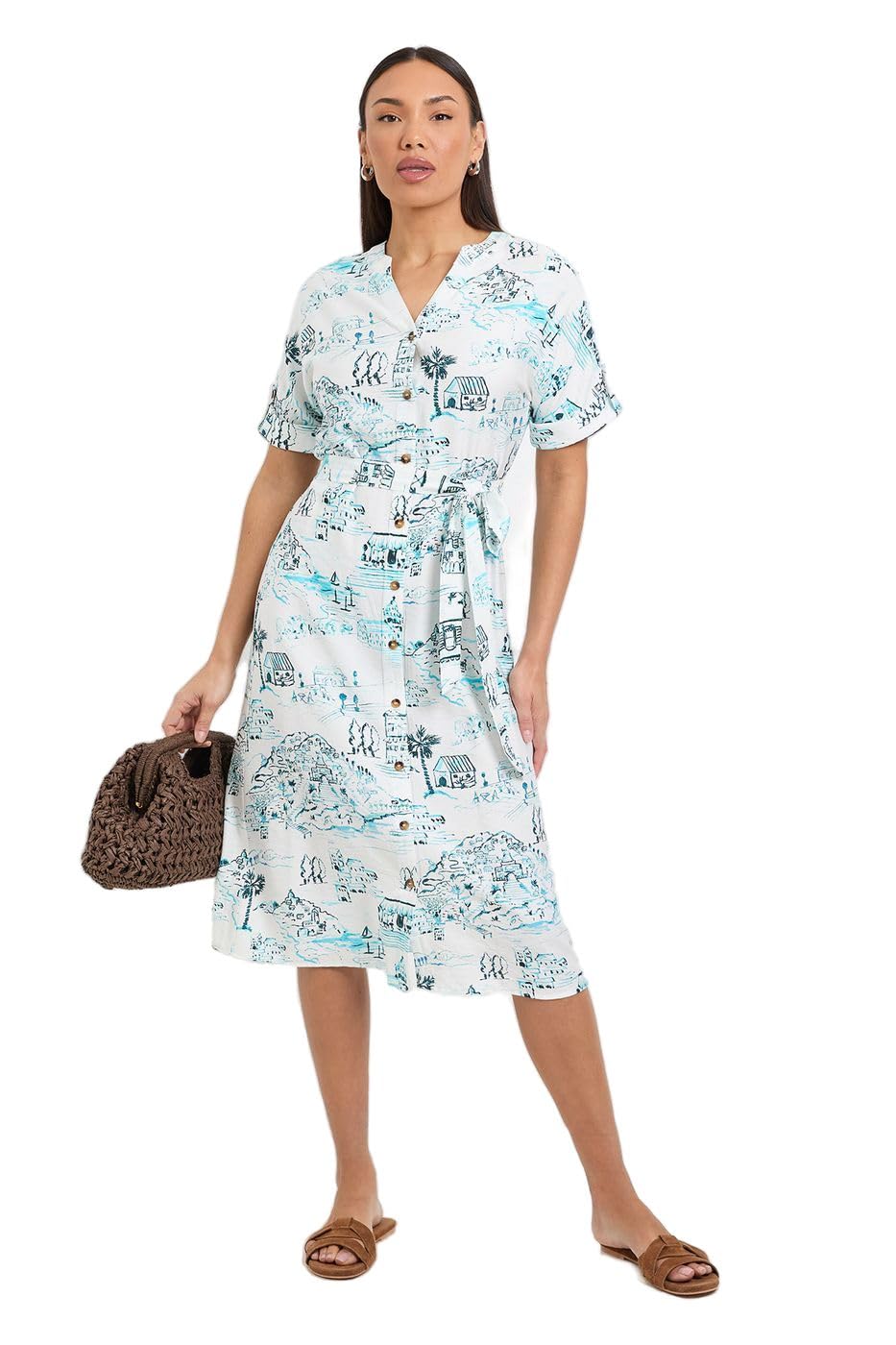 Wallis Summer Roll Sleeve Midi Dress, 20, Ivory