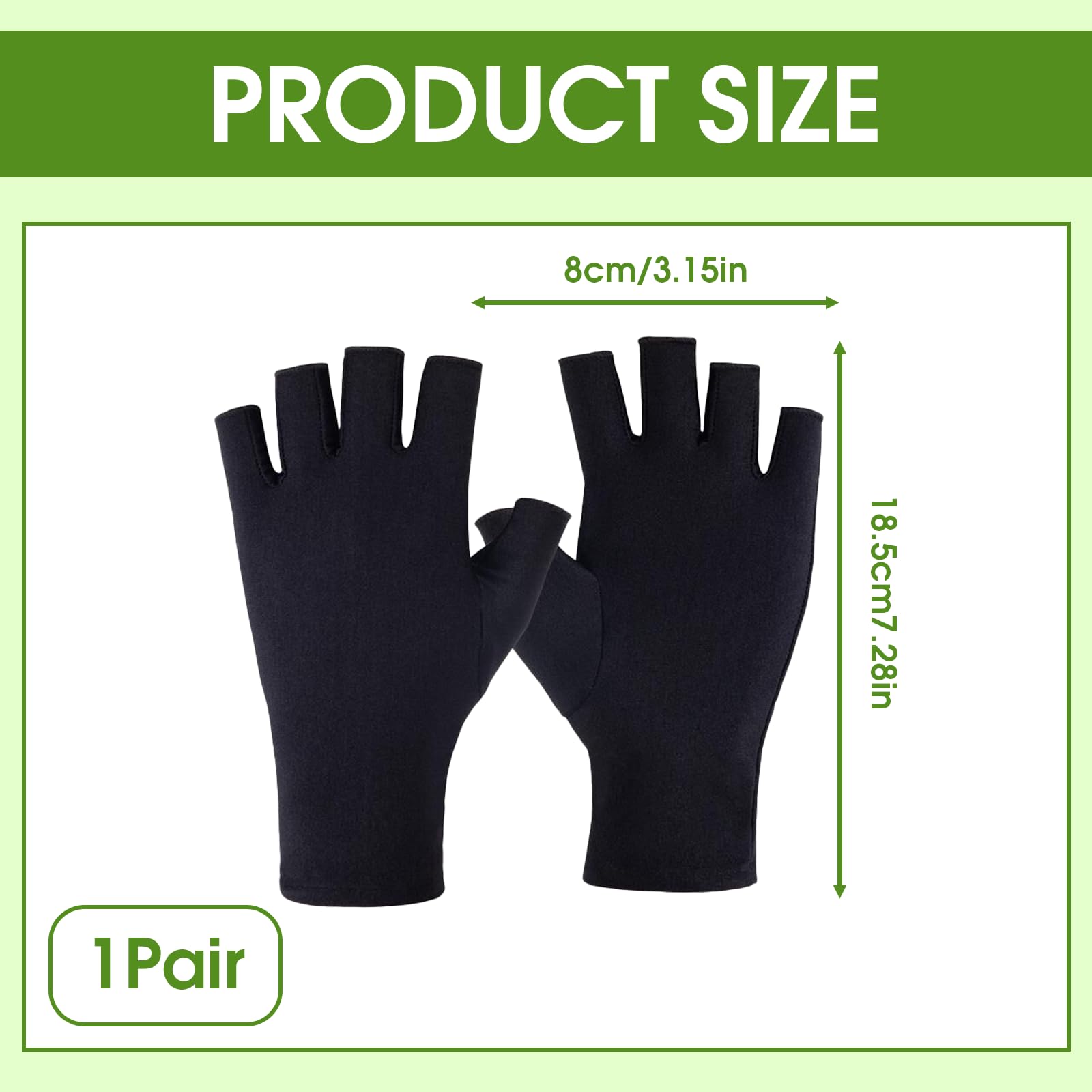 Guantes de Protección Solar, Guante Sin Dedos Guantes de Ciclismo Ligeros Guantes de Manicura de Protección UV Sin Dedos para Escribir para Ciclismo Conducción Pesca Fitness Camping(Corto Negro)