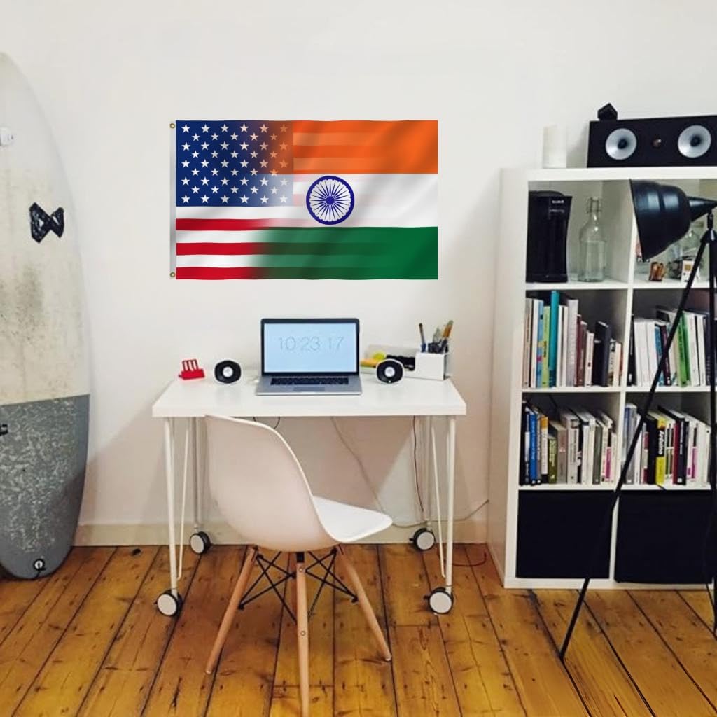 Indian American Combination Flag 3X5FT, Double Sided 3Ply, US India Flags, Men Women Banner,Vibrant Colors, Double Stitched with 2 Brass Grommets, Bar Garden Street Decoration, GYM, Office Decor,Indoor Outdoor Use,Gifts. (US-IN-Z, 3x5ft3ply)