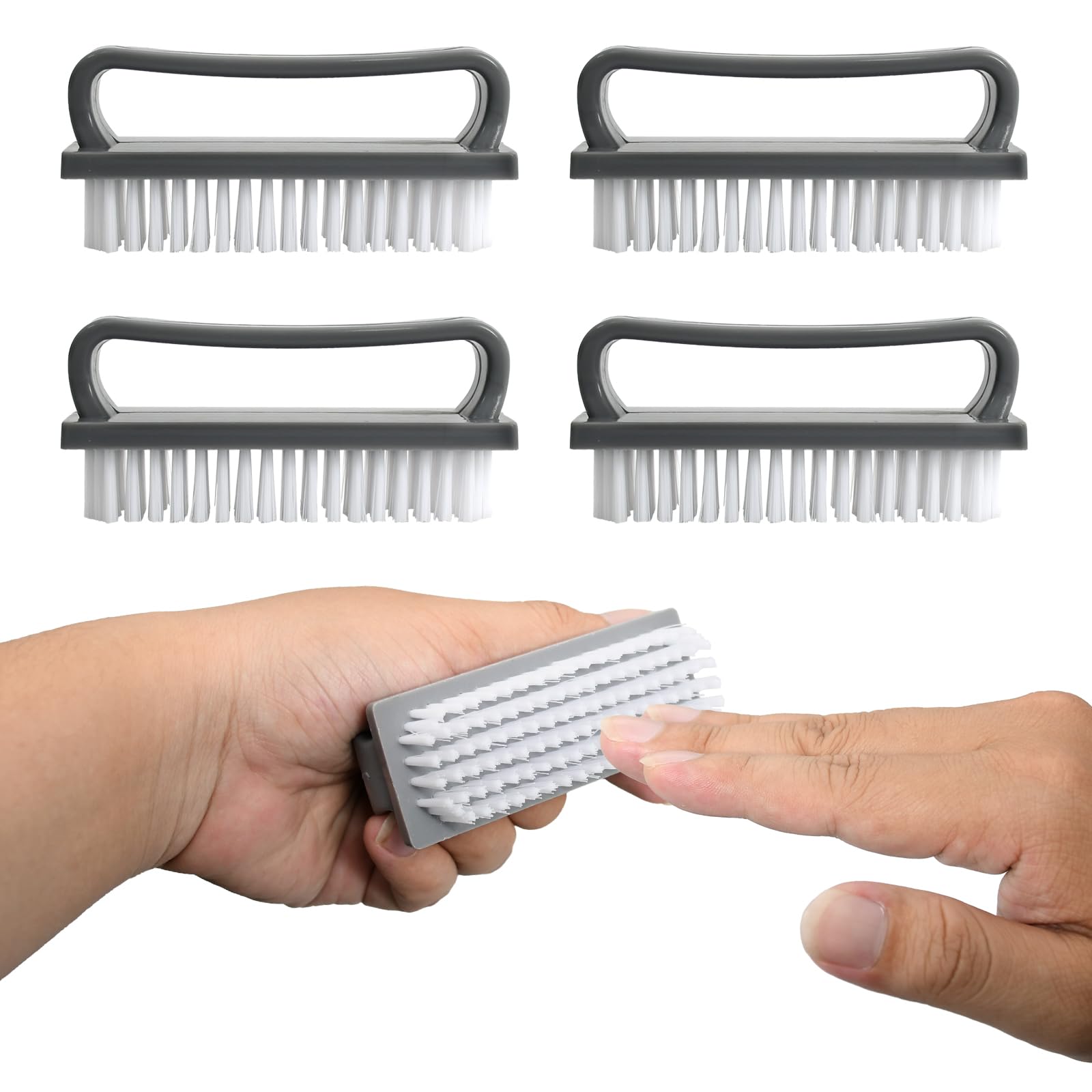 Spazzolino per Unghie e Mani, 4 Pezzi Set Spazzole Unghie 9.5x3.8 cm, Spazzolina con Setole Resistente per Pulizia Profonda, Multiuso per Casa, Cucina e Igiene Personale, Grigio