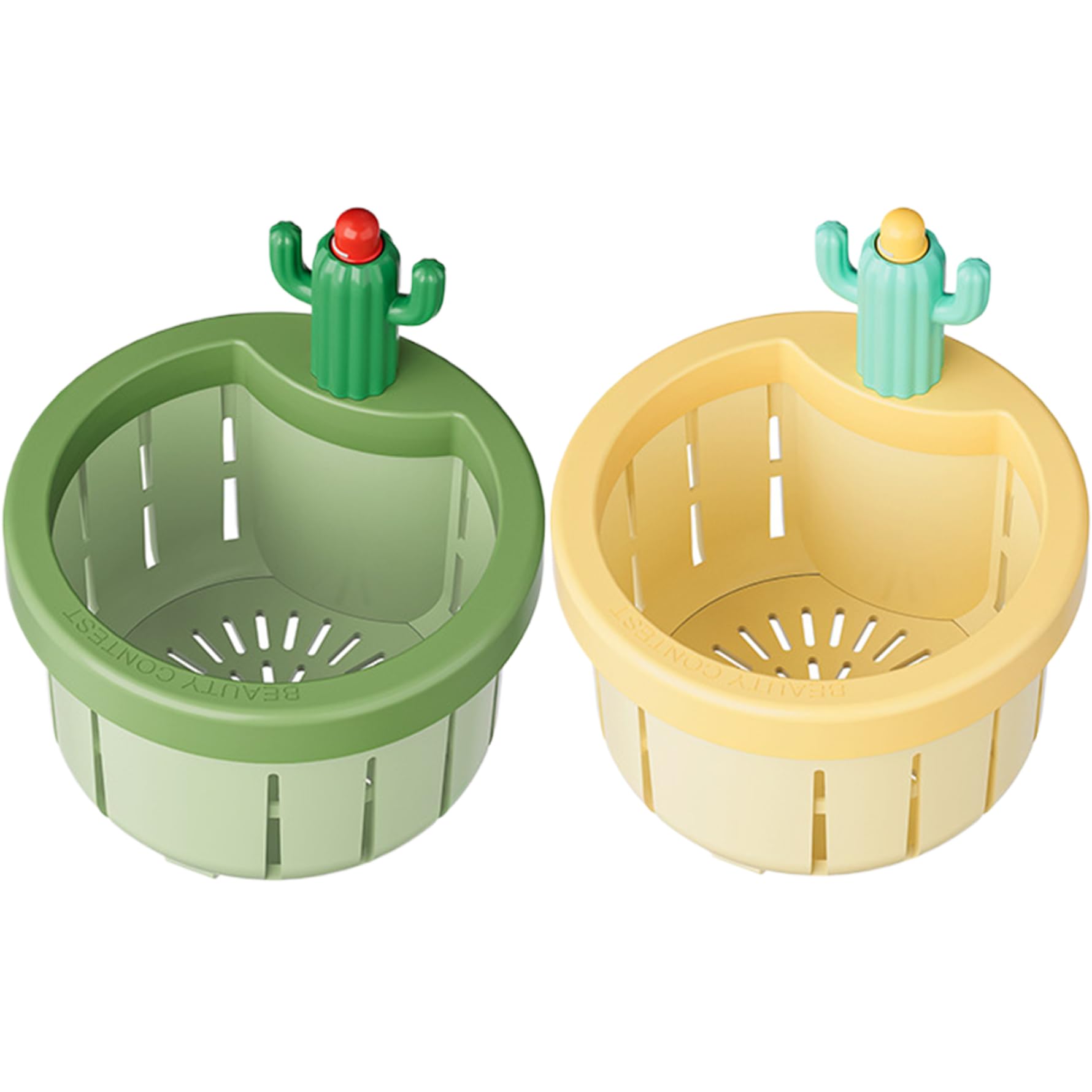 Faroby Cactus Sink Drain Strainer, 2PCS Plastic Sink Filter Basket, Automatic Dumping Basket with Handle
