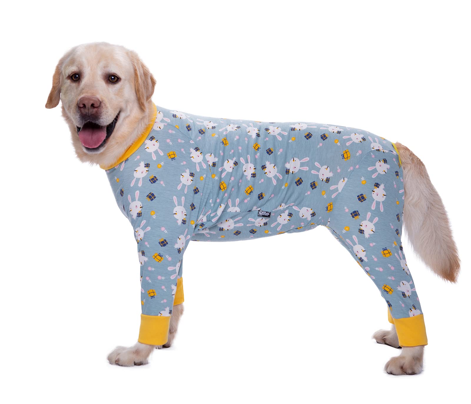 Cotton 4-Legged Dog Recovery Suit, Anti Hair Shedding Onesie Pajamas, After Surgery Protective Weaning Jumpsuit for Small Medium Large Dogs_34(Grey Blue Rabbit) — image 1