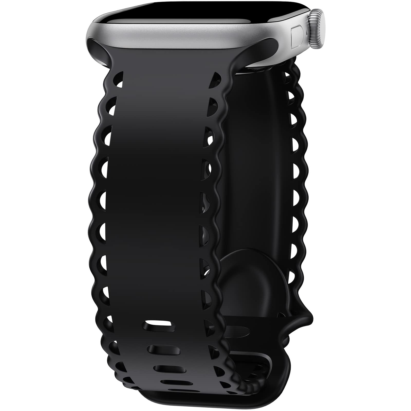 Compatible with Apple Watch Band 41mm 40mm 38mm 49mm 45mm 44mm 42mm Women, Black Lace Hollow-out Soft Silicone Sport Bands For iWatch Ultra SE Series 10 9 8 7 6 5 4 3 2, Black-42