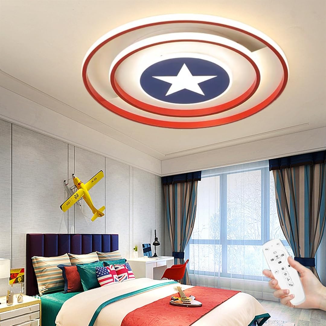WJLL LED Cartoon Kids Room lamp Captain America Ceiling Light dimmable boy Kids Room lamp Acrylic lampshade Ceiling lamp Creative Room Ceiling lamp Bedroom Study Room,50cm