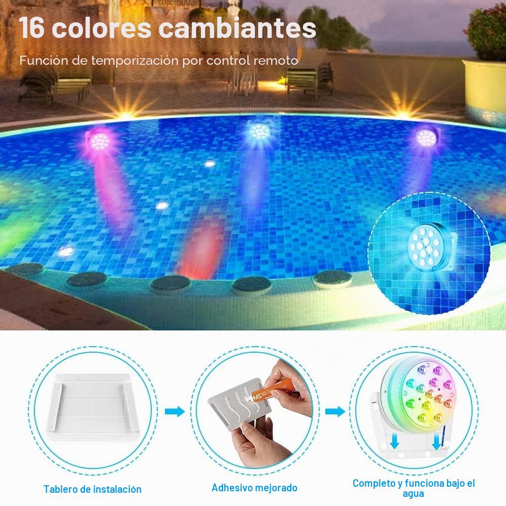 Luz LED subacuática, 4 unidades, iluminación RGB para piscina, estanque, acuario, resistente al agua, cambio de color, luces decorativas