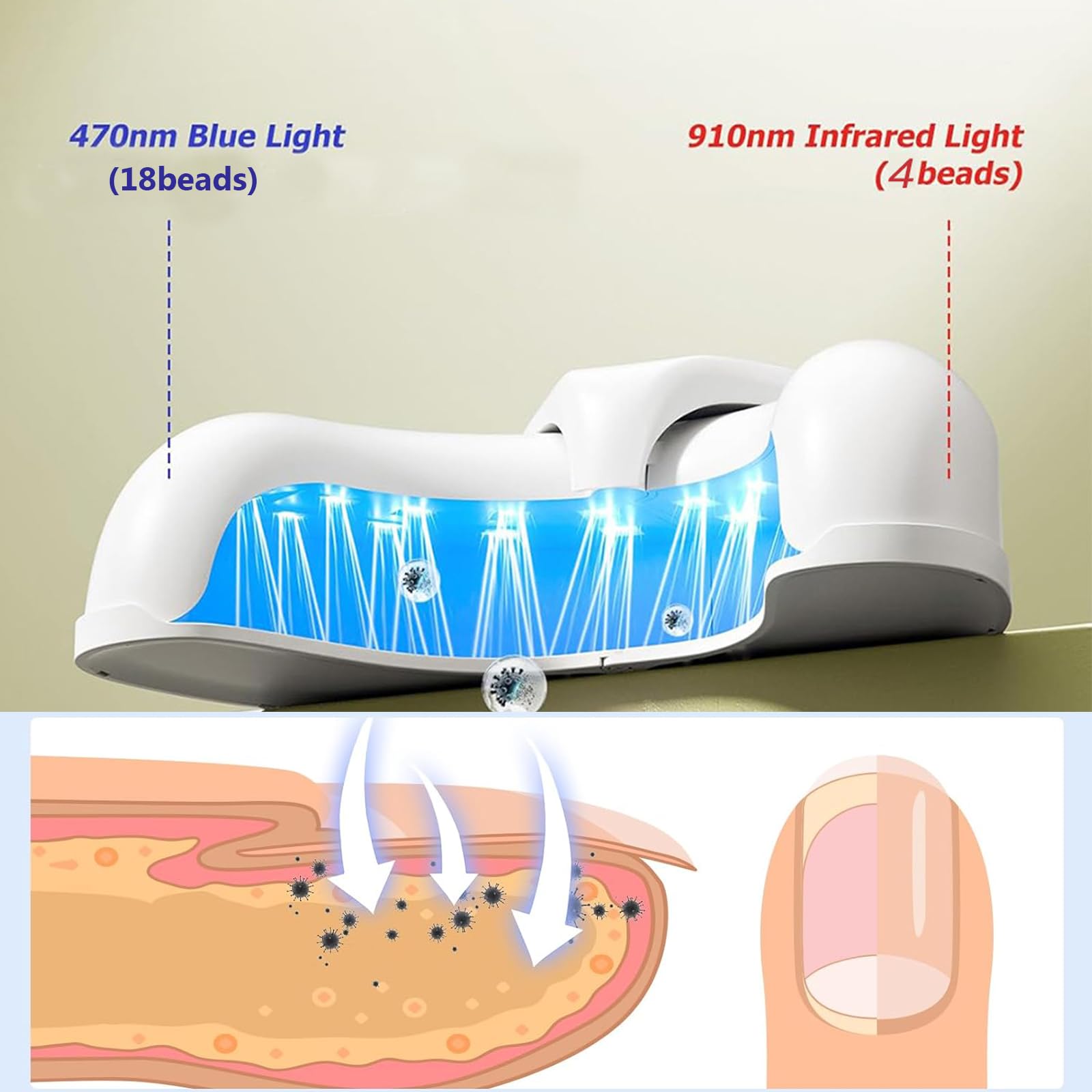 Dispositivo de Láser de Hongos Uñas Regulable, dispositivo para limpiar y cuidar las uñas, para varias uñas de manos y dedos de los pies, para uñas dañadas y decoloradas, con pantalla digital y funció