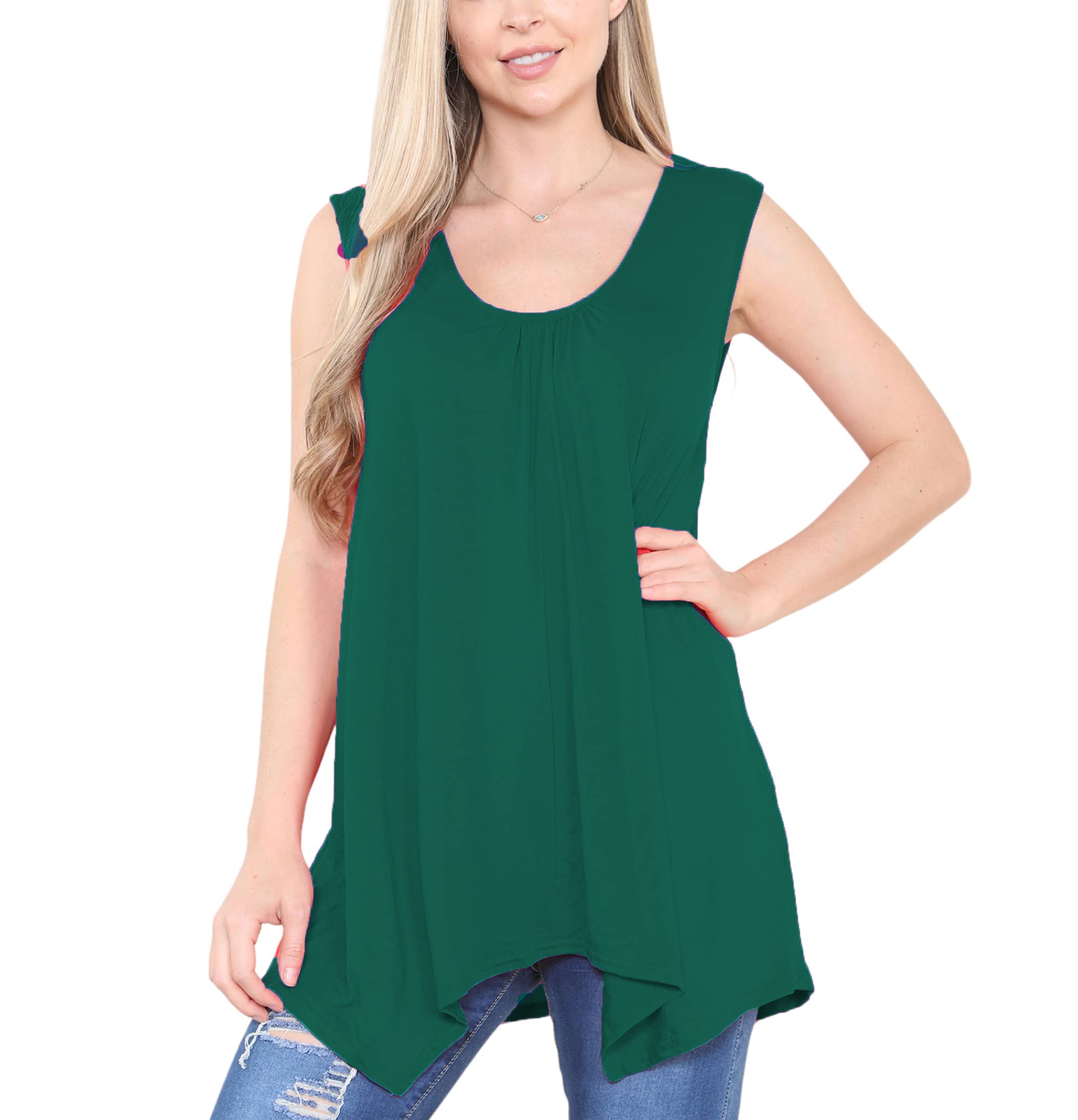 Loxdonz Women's Dark Green Tank Tops For Casual Flowy Summer Tank Tops Sleeveless Tunic Camisoles Hanky Hem Flared Swing Blouse Shirts (As8, Alpha, M, Regular, Regular, )