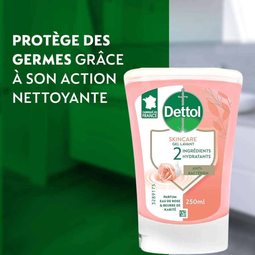 DETTOL No-Touch - Kit Citron Distributeur Automatique Savon Liquide Mains et 2 Recharges 250ml (Eau de Rose & Beurre de Karité)