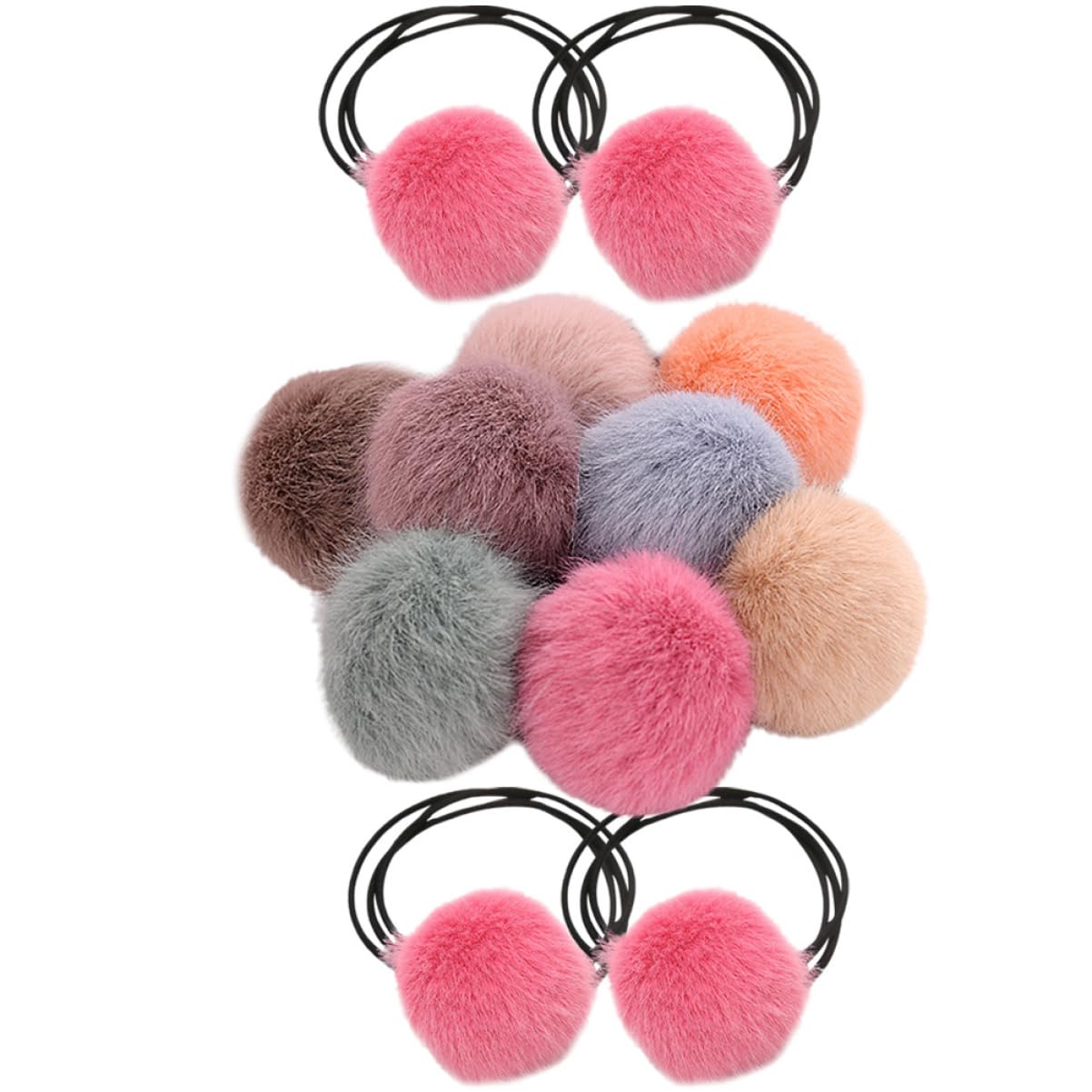 Beaupretty 60piezas Gomas De Pelo Elásticas Pompones De Peluche Para Niñas y Adultos Accesorios De Cabello Coloridos y Adorables