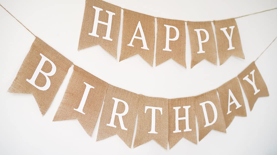 Rustic Burlap Happy Birthday Banner - Pre-Strung, Adjustable Letters, 6.6ft Long - View #11