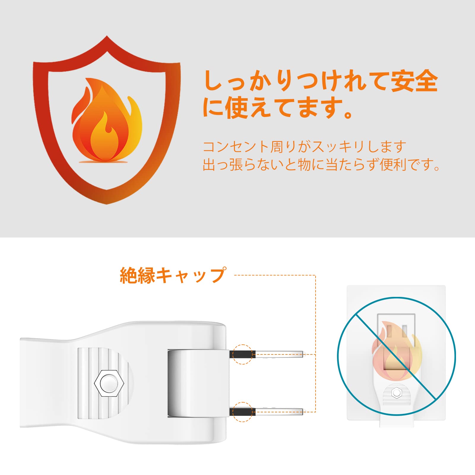 ムービープラグ 180°回転 電源プラグ スーツ 差込み コンセント向き アダプター 15A 30mm 配線 1500W スナップキャップ (ホワイト, 3個)