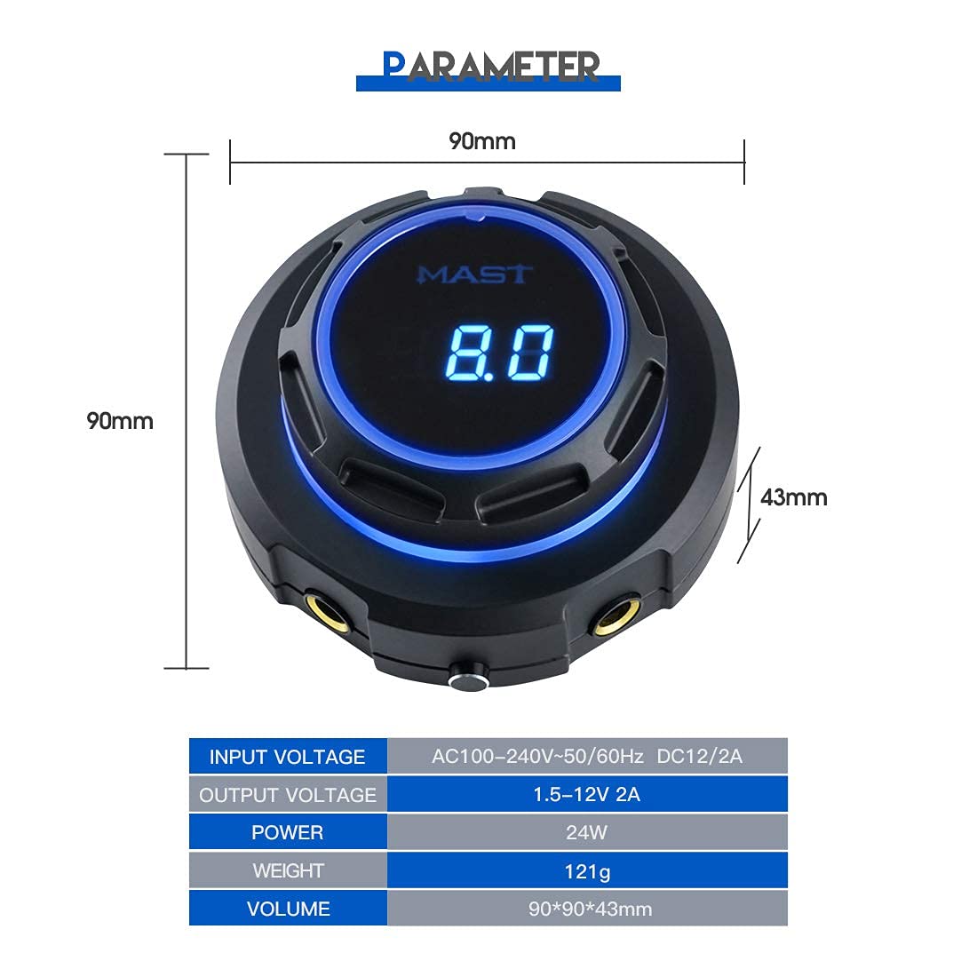 Mast Halo Tattoo Power Supply Blue Light Digital LCD Screen Display Stable Powerful 2A Power Supply for tattoo machine (blue)