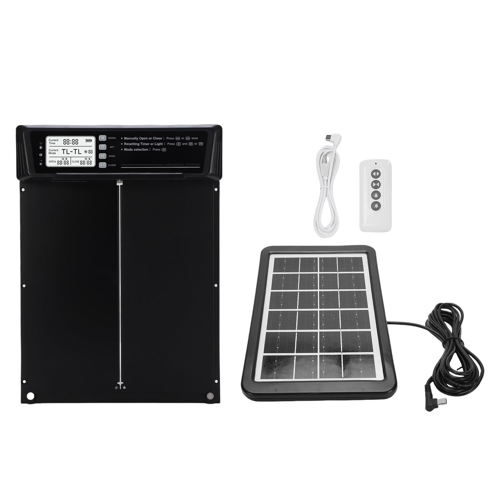 GLOGLOW Puerta Automática para Gallinero, Abridor de Puerta para Gallinero con Energía Solar, Automática para Pollo con Sensor de Luz, Temporizador, Control Remoto, Alarma