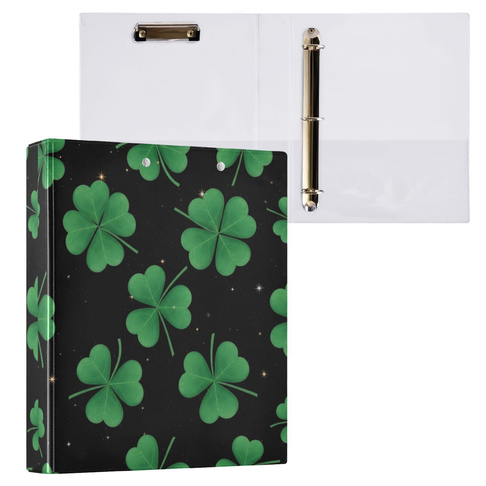 Raccoglitore a 3 anelli, con tasche, motivo foglie verdi e stelle, confezione da 2