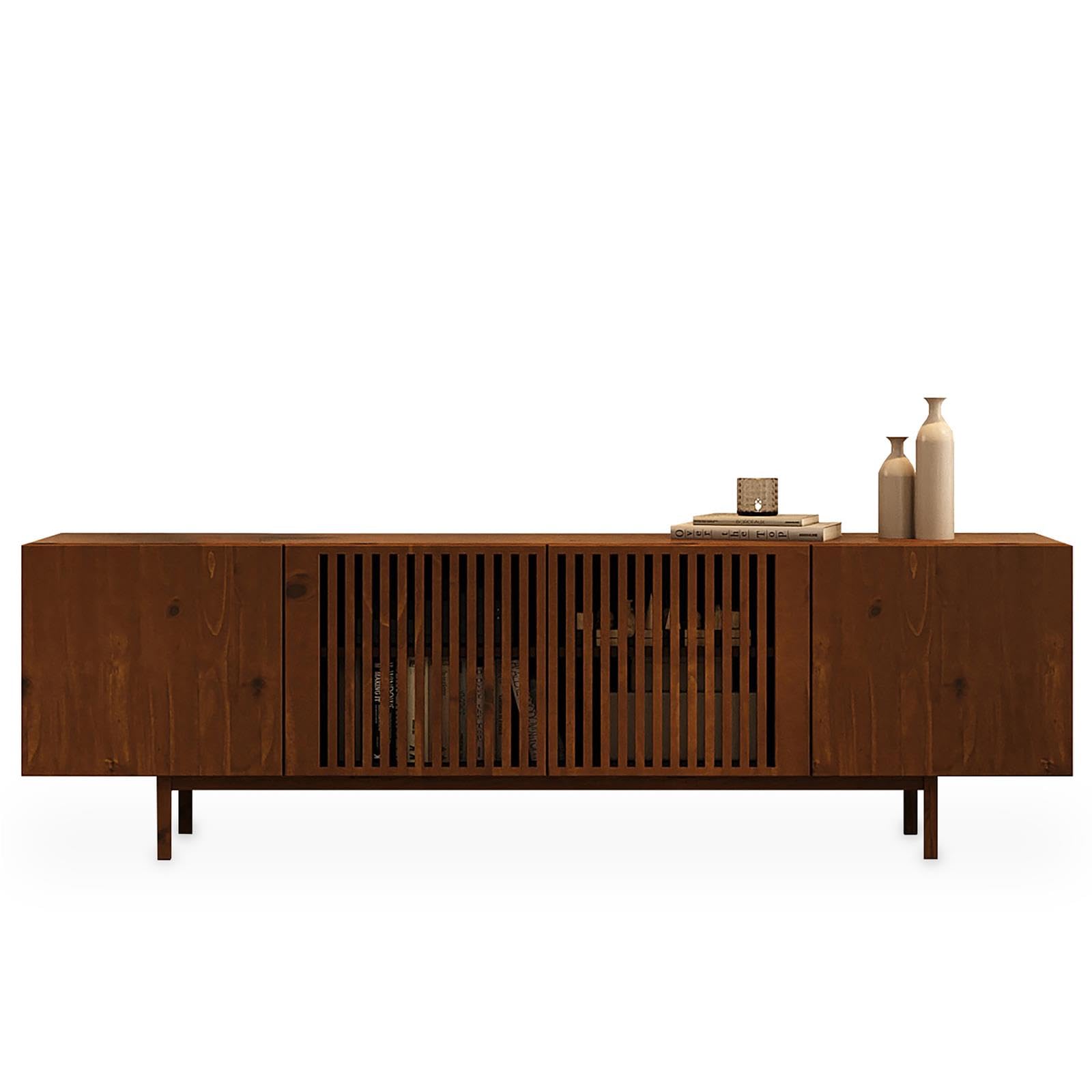IDIMEX Lowboard Linn, 180 cm aus Massivholz, Kastanie Finish - TV Lowboard mit Lamellentüren, TV Schrank aus Kiefernholz, Sideboard für Wohnzimmer und Flur, niedrige Kommode mit Stauraum.
