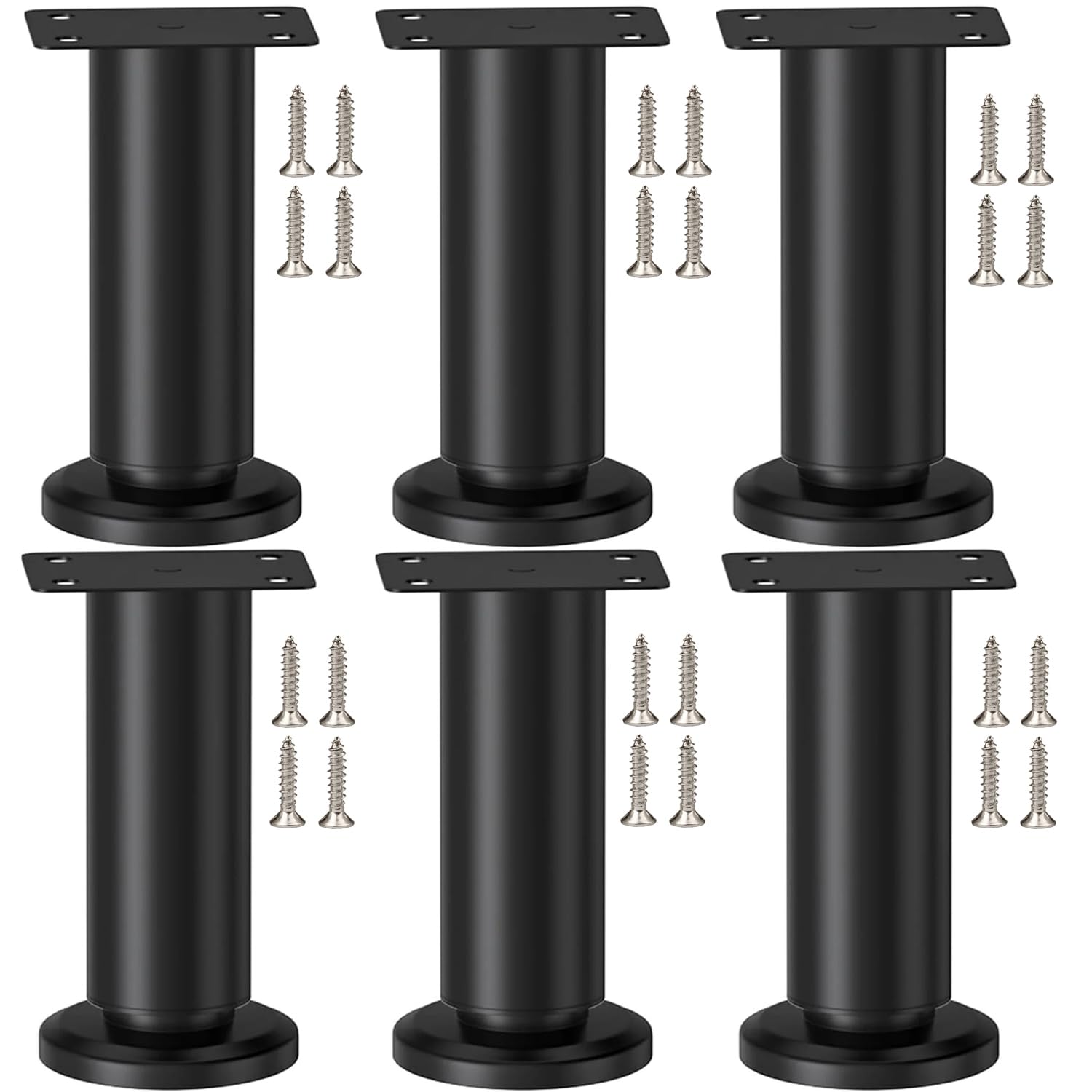LCOUACEO Pack of 6 Adjustable Furniture Feet, Metal Black Height Adjustable 12-18.5 cm Furniture Feet