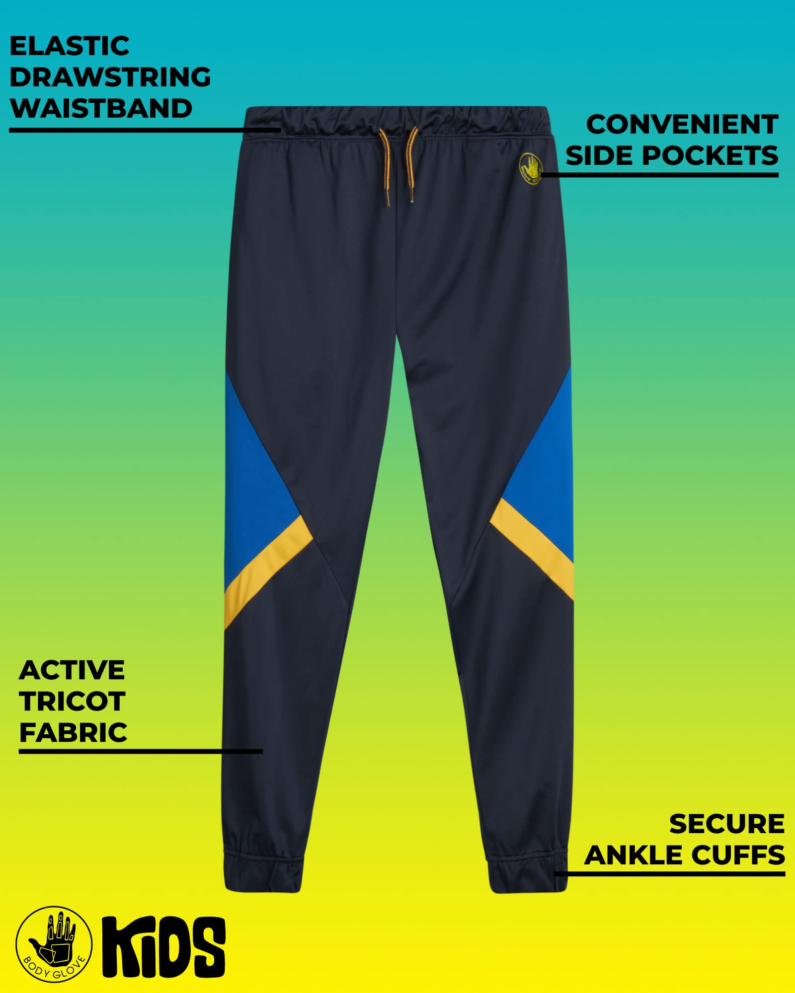 Body Glove Boys Sweatpants - 4 Pack Tricot Athletic Kids Joggers Clothes for Boys Jogger Pants with Pockets (Size: 8-18), Size 8, Black/Lime/Blue Triangle