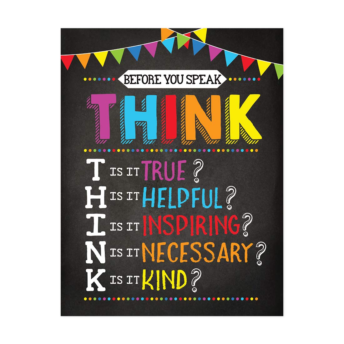 Andaz Press Classroom Teacher Wall Art Decor Poster Signs, 8.5x11-inch, Before You Speak Think, 1-Pack, Unframed, Kids Inspirational Motivational