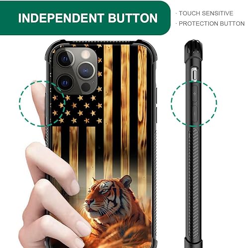 Miniatura 3 de DJSOK Funda compatible con iPhone 11, funda clásica de grano de madera con diseño de bandera estadounidense y tigre para iPhone 11, funda resistente