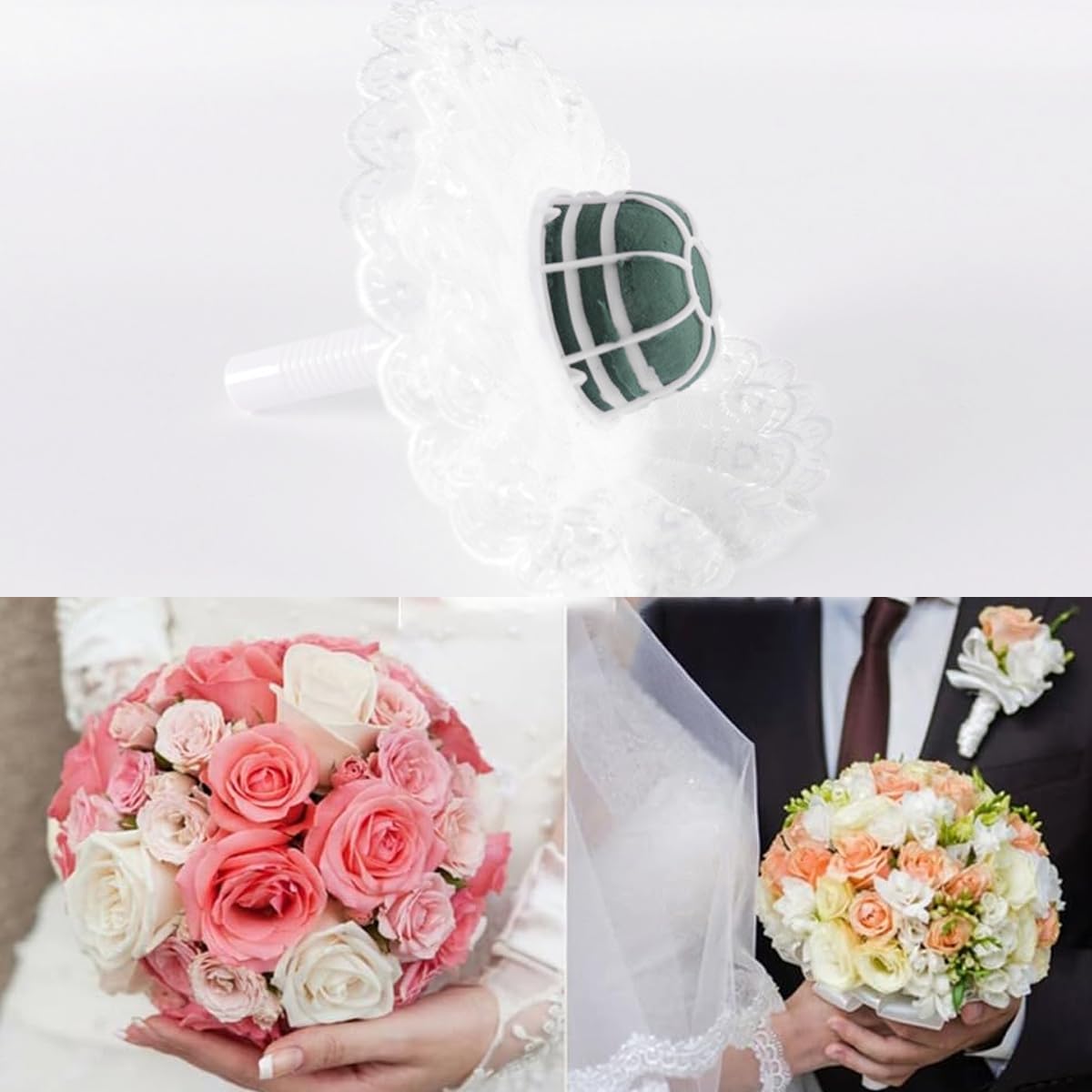 Sarini Porta Bouquet da 4 Pezzi,Manico per Bouquet in Schiuma da Sposa Fai da Te Decorazione Floreale Fresca per portafiori Artificiali