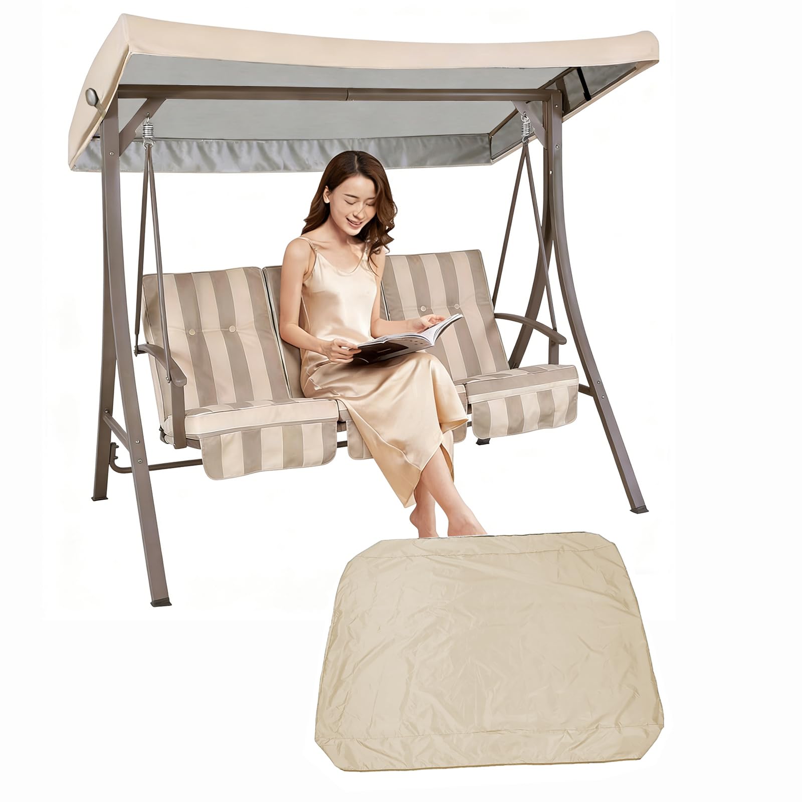 Toit de remplacement de l'auvent beige 191x120 cm en tissu Oxford 210D pour balancelle