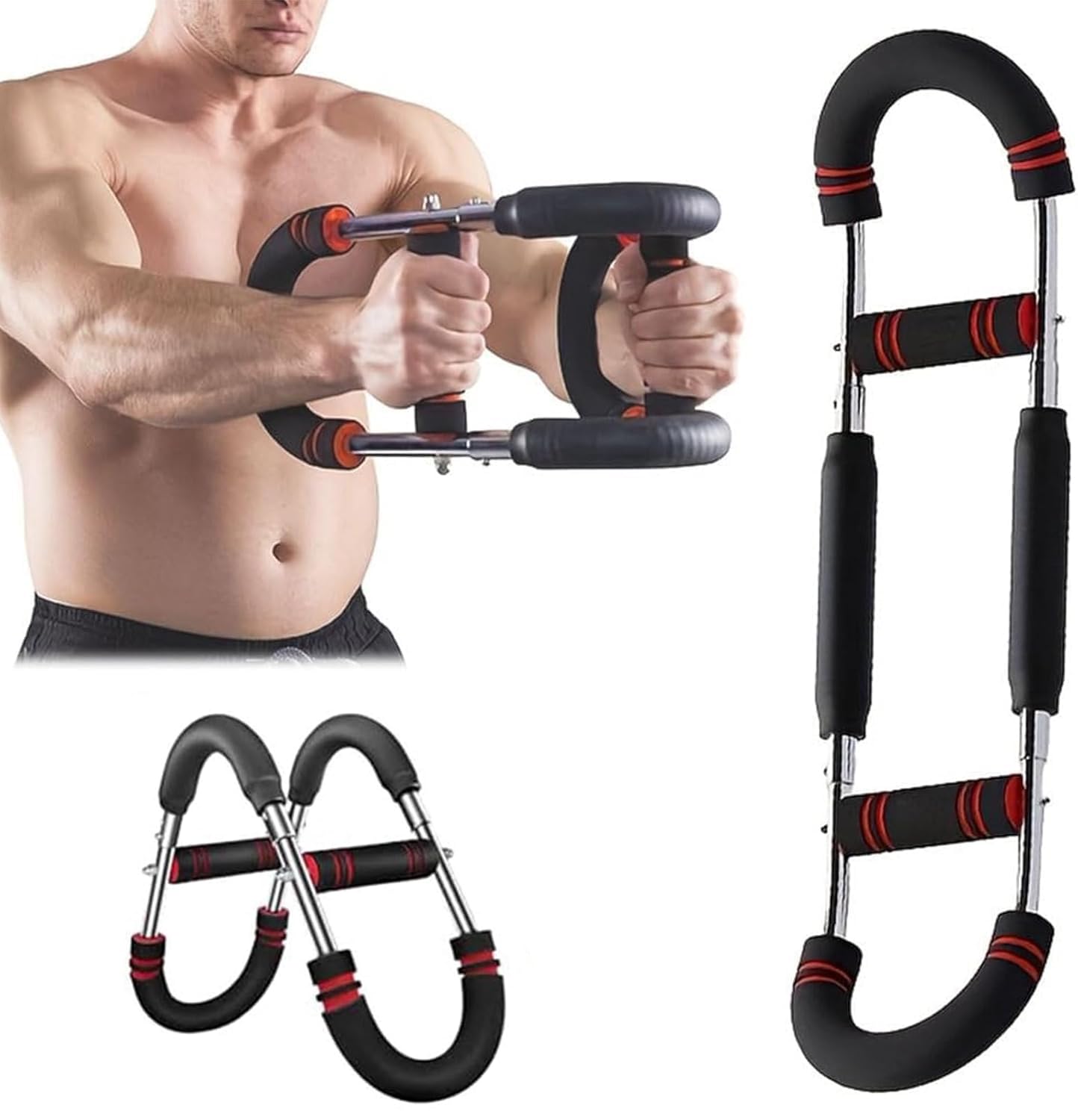 PowerTwist Arm Trainer, Adjustable 20-110lbs Chest Workout Equipment, Portable Arm and Chest Muscle Trainer, Gorilla Bar for Chest Workout, Upper Body Workout Equipment for Men and Women (Red)