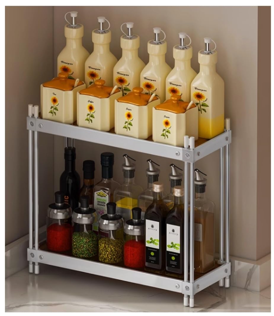YNIYUJKL Spice Rack Spice Organizer Spice Shelf 2-Tiers Spice Rack Organizer Shelf Stainless Steel Kitchen Storage Rack Countertop Organizer Rack Seasoning Organizer Spice Rack Or,Silver-30cm