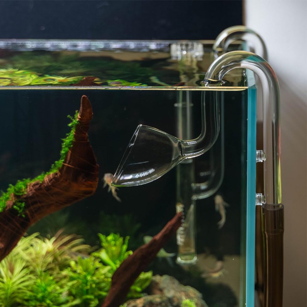LINLAN 17mm Glas-Lilienrohr mit Skimmer, EIN- und Auslauf, passt zu 16/22mm (5/8" i.d.) Filterrohr für Aquarium Pflanzenbecken