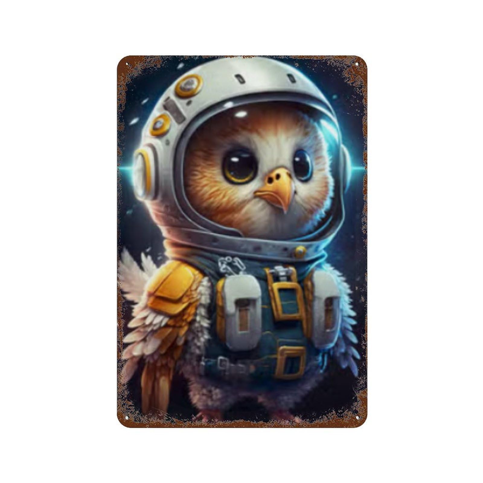 Space Owl Adventure Toy 11.8"x7.9" Distressed Metal Wall Sign, Retro Wall Decor for Garage, Bar And Workshop Decor