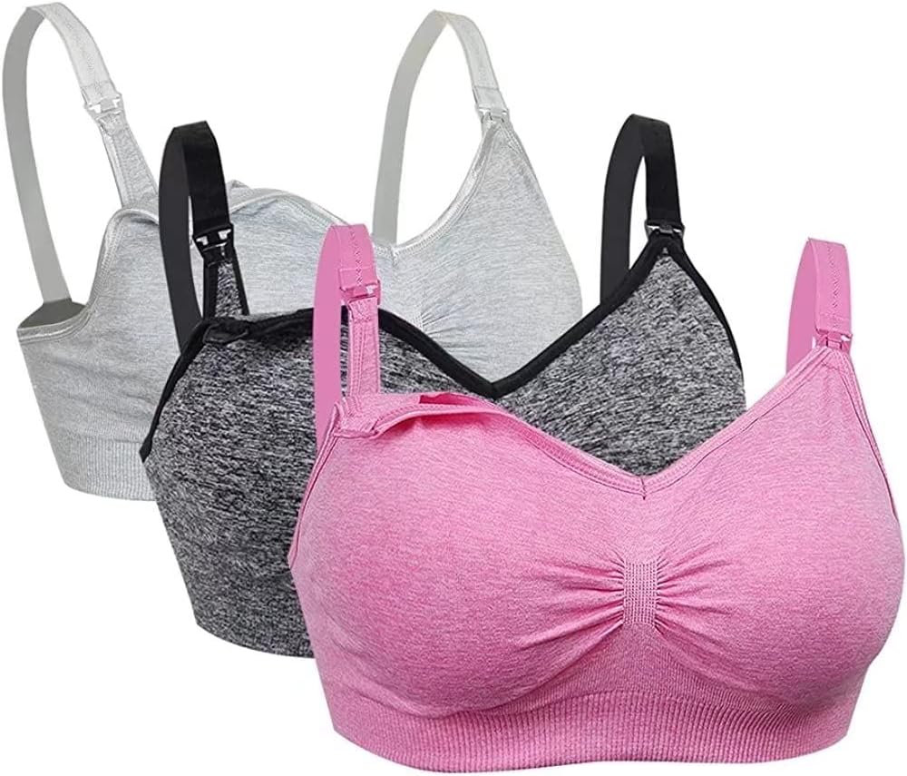 Maternity Nursing Bra 1/2/3 Pack Wireless Seamless Breastfeeding Bras 4 Rows Adjust Hook with Removable Spill Prevention Pads Add Extenders Comfortable