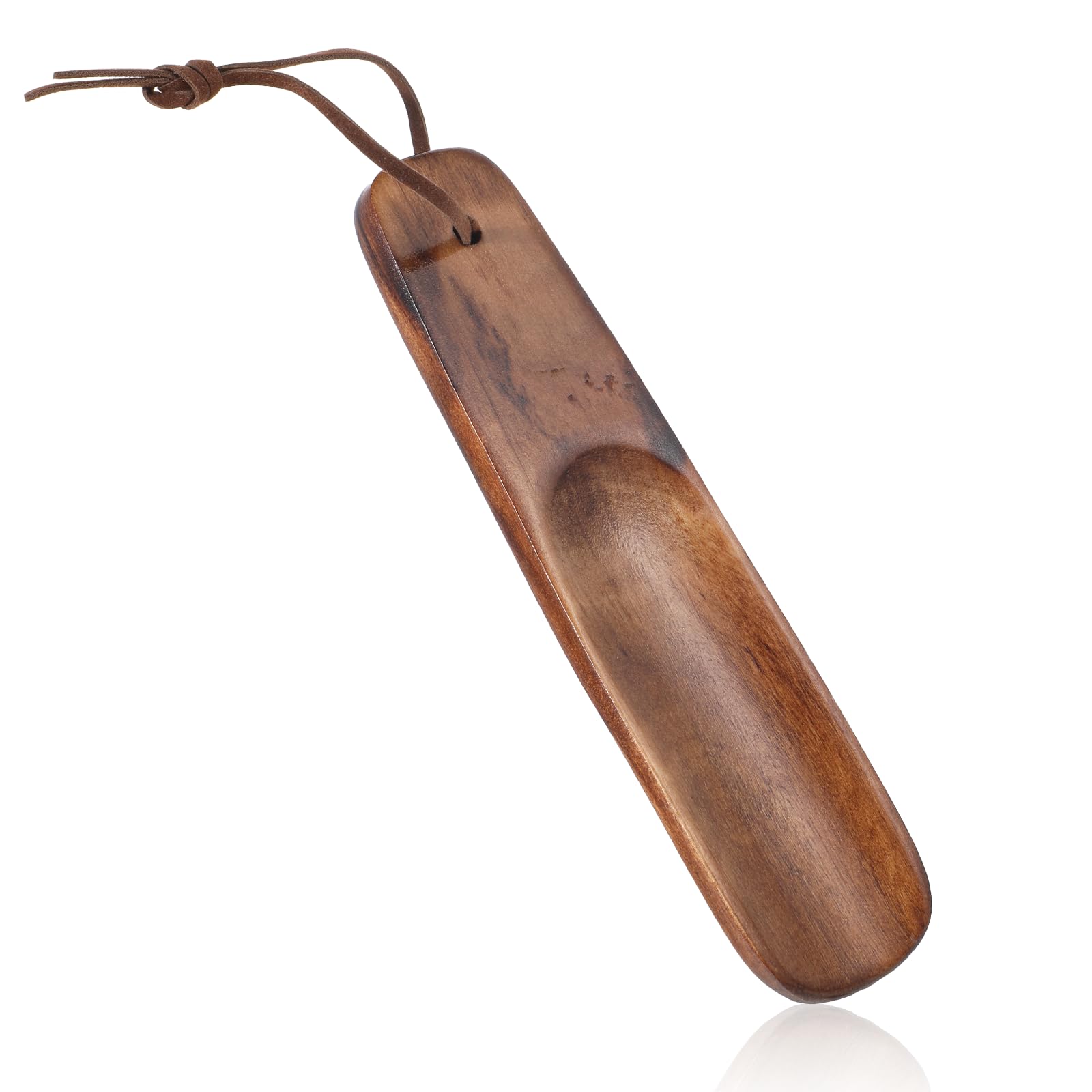 Calzador de madera pequeño, calzador de zapatos pequeño, color marrón, de madera, pequeño zapatero, cuerno para zapatos, ayuda para zapatos con cuerda colgante para hombres y mujeres embarazadas (15,5