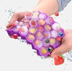 Forma de Gelo Silicone com Tampa Colmeia Flex, Bandeja Flexível para Cubos de Gelo