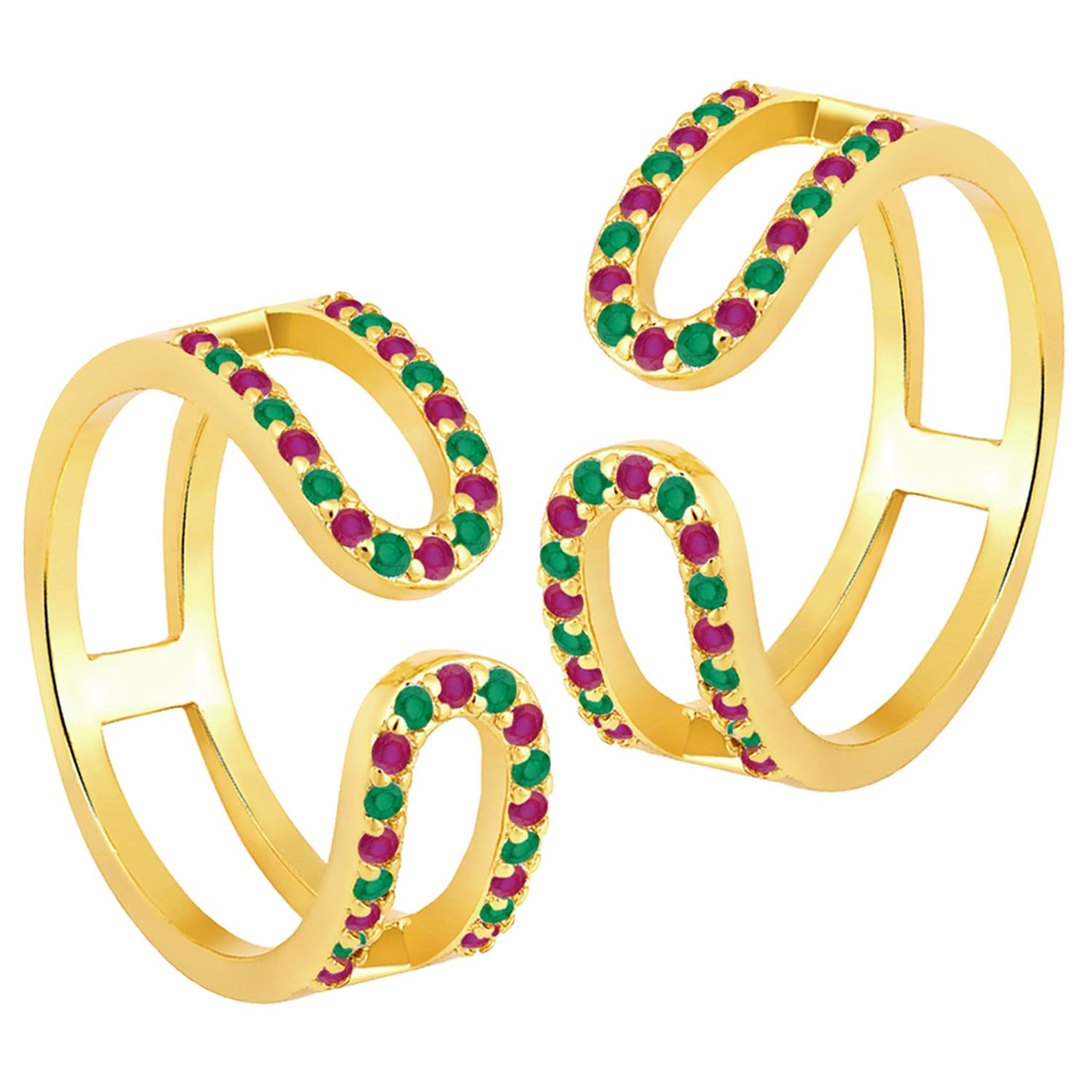 Peora Rani Pink Green Gold Plated Cubic Zirconia Studded Adjustable Toe Rings Stylish Bichiya Jewellery Gift for Women (B0CC9WF16K) Amazon Price History, Amazon Price Tracker