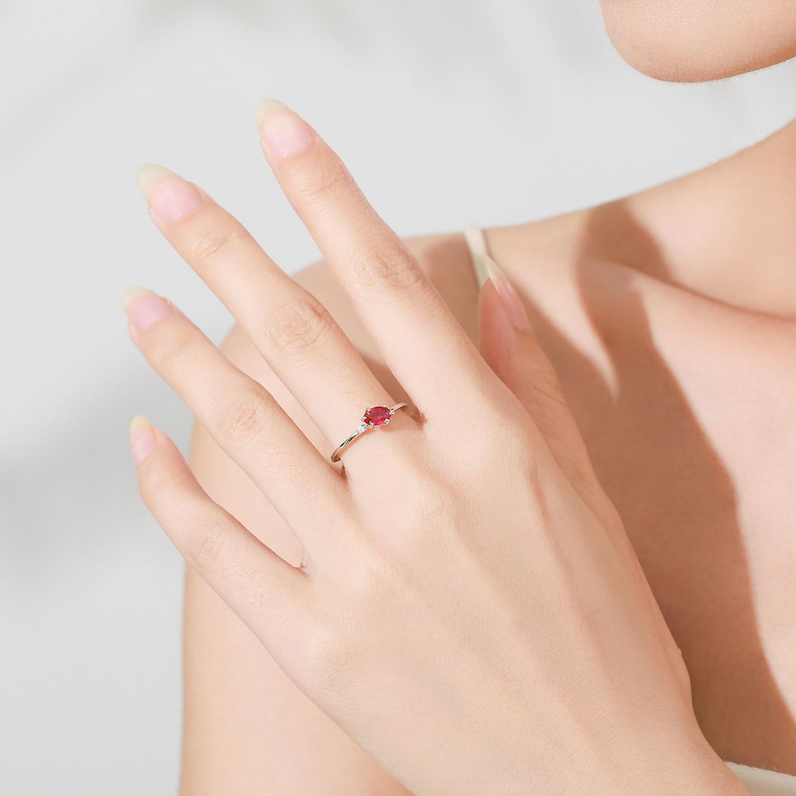Simple Band Obrączki ślubne damskie, białe złoto, 0,5 ct, ruby i moissanit, delikatny pierścionek zaręczynowy, rozmiar 47 (15,0) - 65 (20,7)