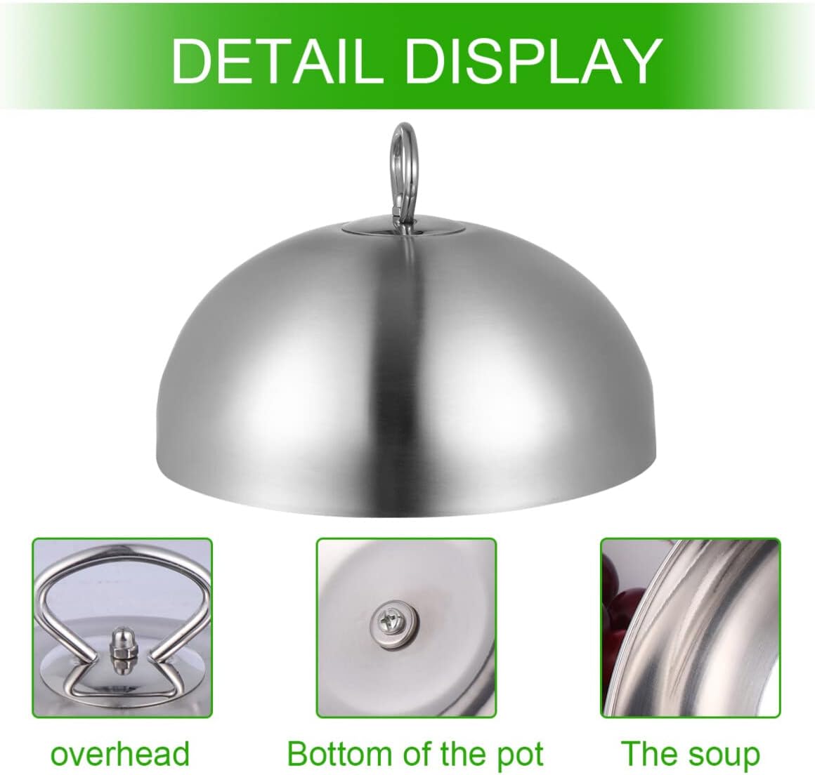 Hemoton Stainless Steel Steak Cover 11 Inch Teppanyaki Dome Lid Anti Oil Splashing Food Cover Cooking Tool with Handle for Home and Restaurant