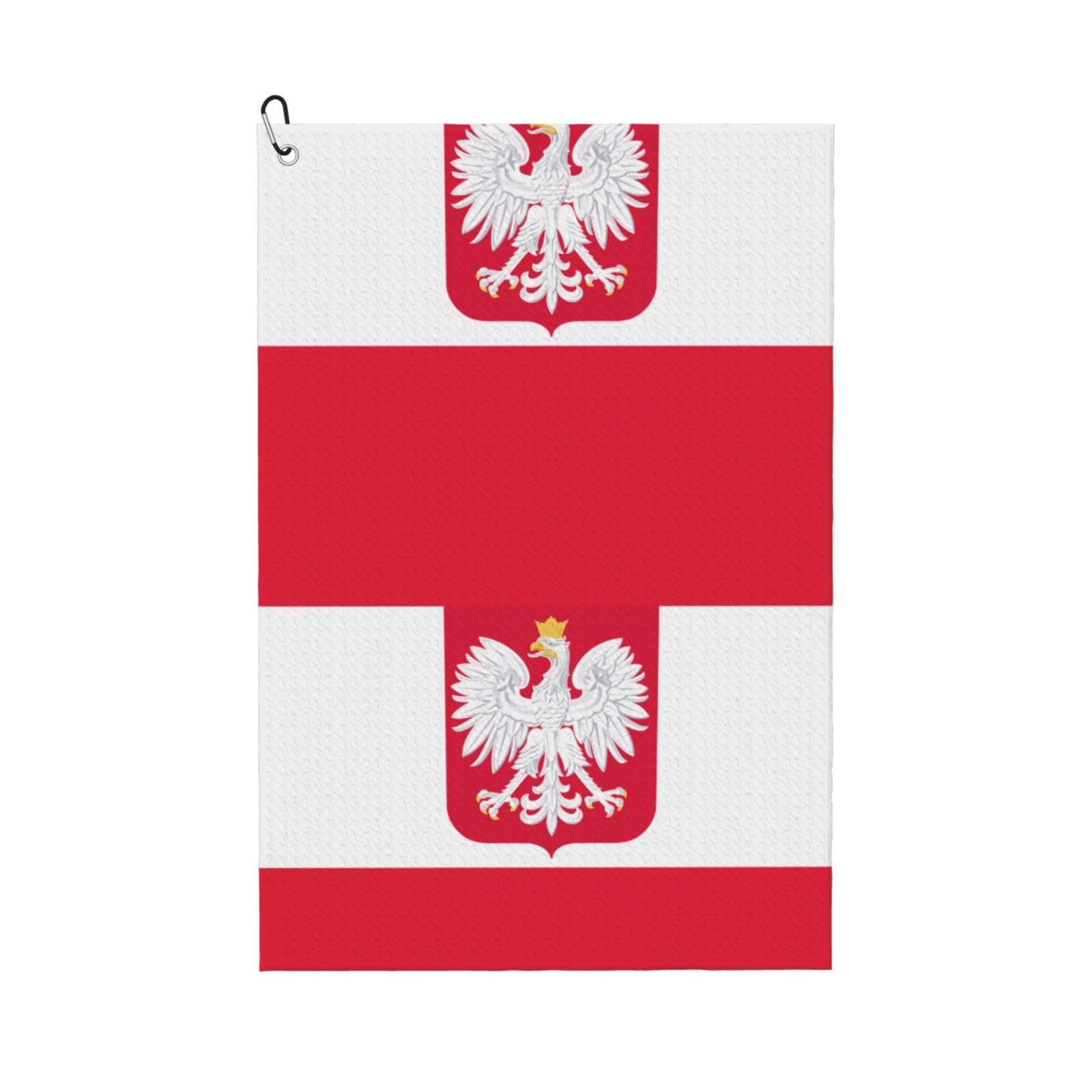 peiyeety Poland with Eagle Flag Microfiber Golf Towel with Carabiner Clip, 16x24 Inch Absorbent Waffle Weave Towel for Golf Bags