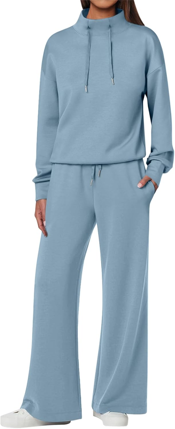 ANRABESS Womens 2 Piece Outfits Sweatsuit Set 2025 Fall Drawstring Sweatshirt Wide Leg Sweatpant Lounge Set Tracksuit