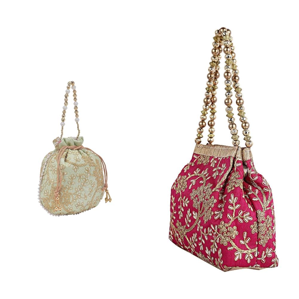 kuber industries Potli Bags for Ladies & Girls | Women Shagun Pouches for Festive Seasons | Batwa Bag + Women's Polyester Embroidered Woman Potli Bag, Pink - CTKTC31391-picture-23