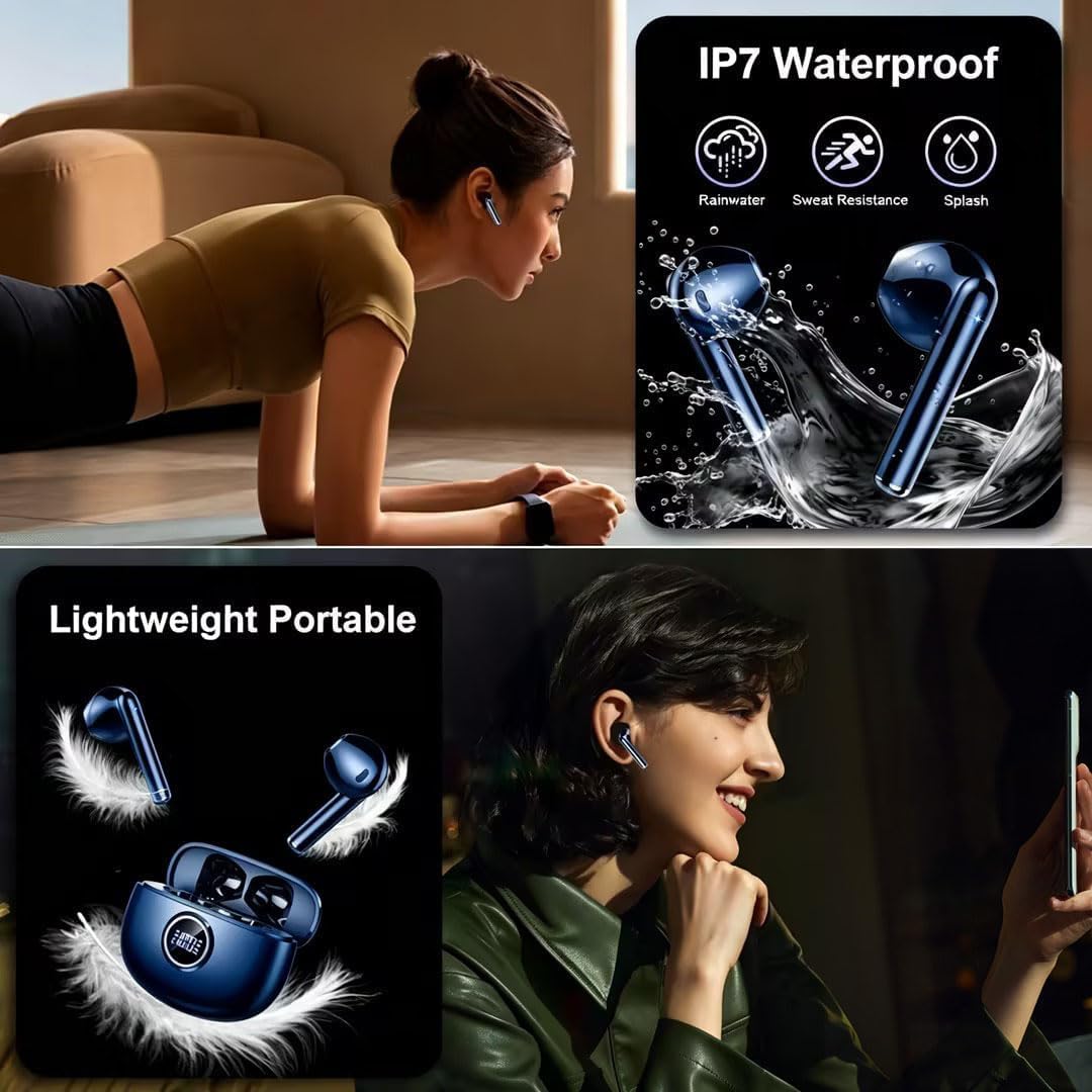 Ecouteurs Bluetooth sans Fil, Écouteurs Bluetooth 5.3, Casque B luetooth HiFi Stéréo, Ecouteurs sans Fil ENC Antibruit Mic, 40H Oreillette B luetooth avec Écran LED, IP7 Étanche pour iOS Android