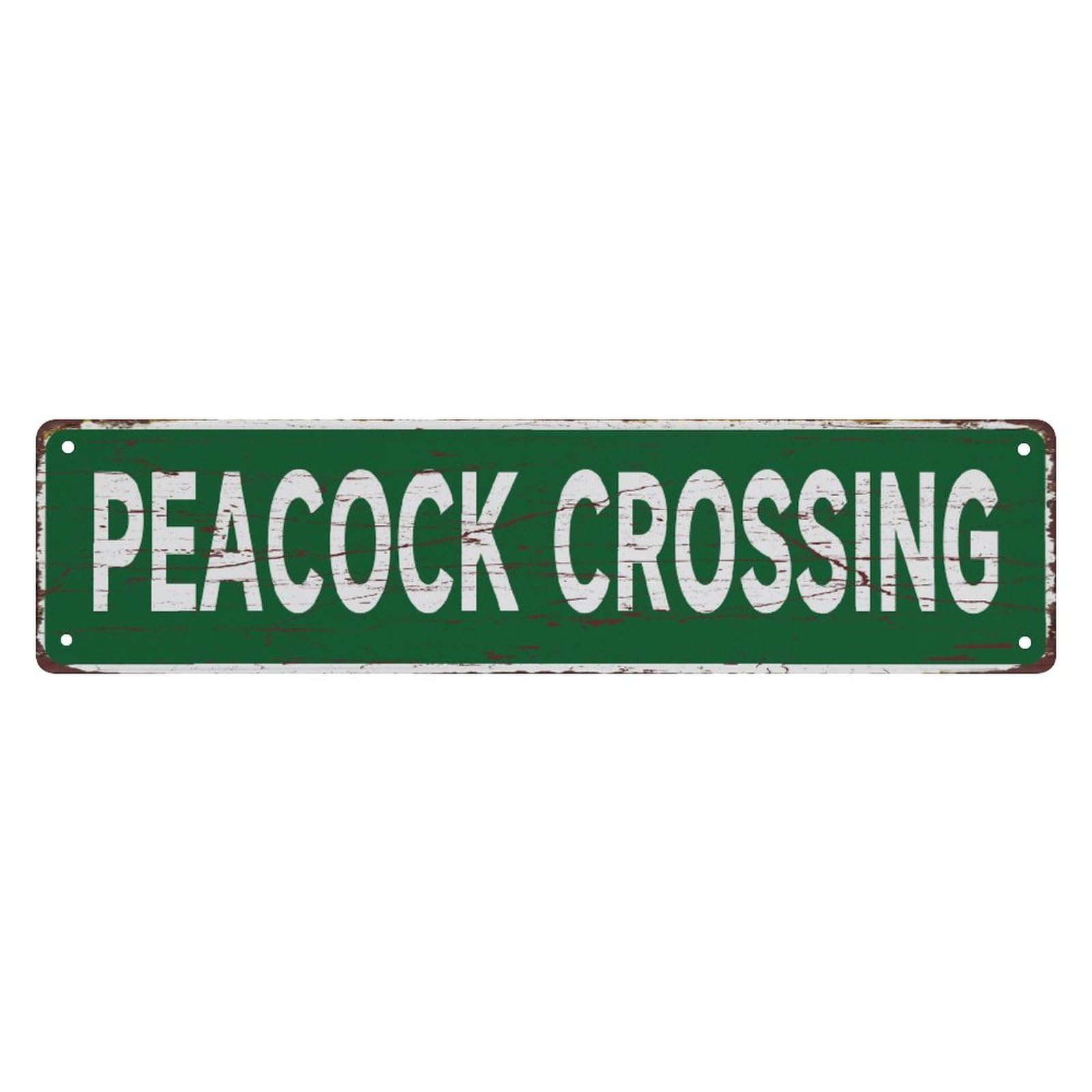 Peiyeety A009 Vintage Metal Tin Sign Decorative Wall Art Peacock Crossing Themed Street Sign, Rustic Style, Durable Waterproof Rustproof, For Home, Garden, Property, Easy To Mount, 4X16 Inch