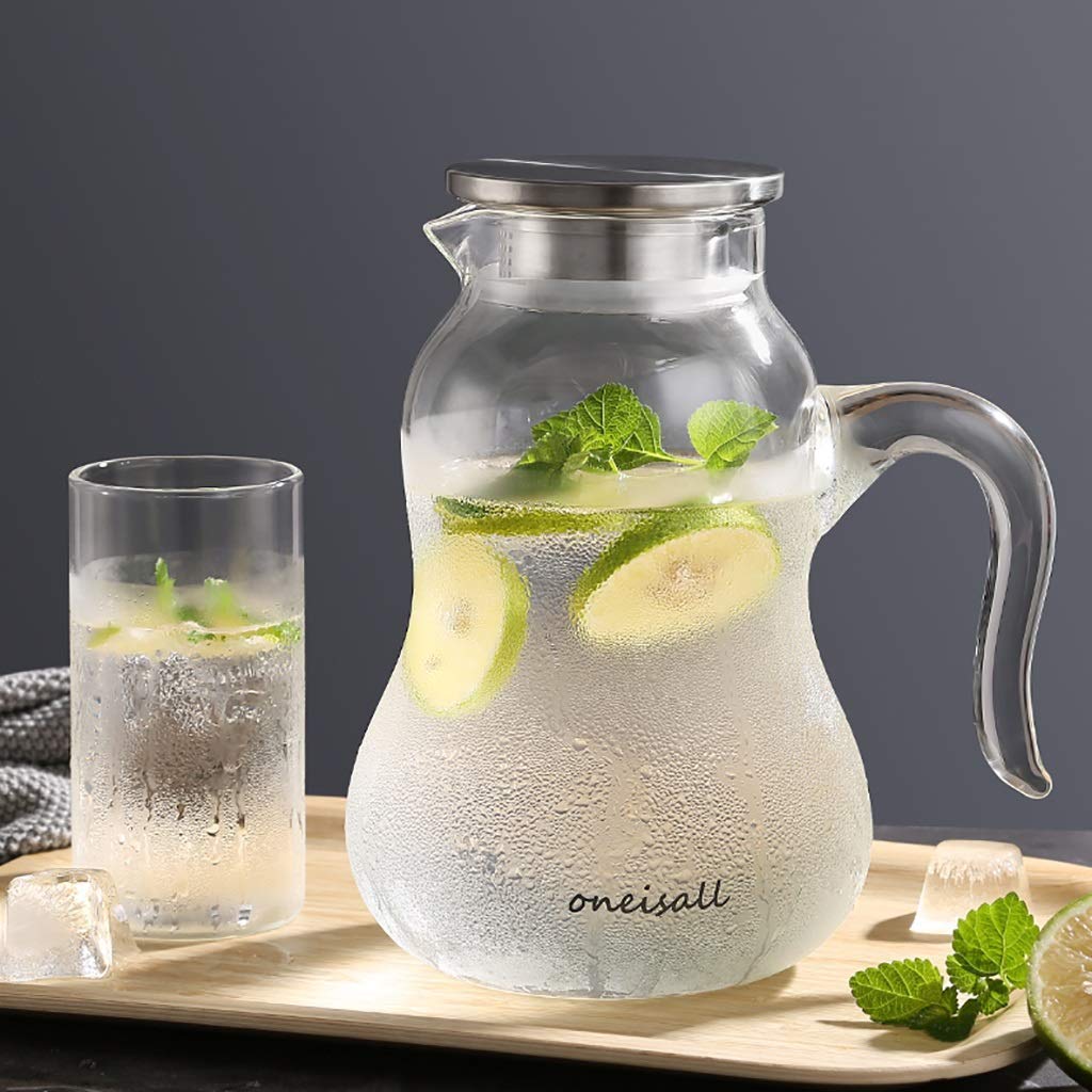 Dzbanek na wodę, dzbanek filtrujący 1,5 l/2 l, dzbanek na zimną wodę dzbanek na sok ciepło szklany dzbanek o dużej pojemności odporny na wybuch dzbanek domowy na sok, zimne lub gorące napoje, przezroczysty / 14,5 x 21,5 x 7,5 cm