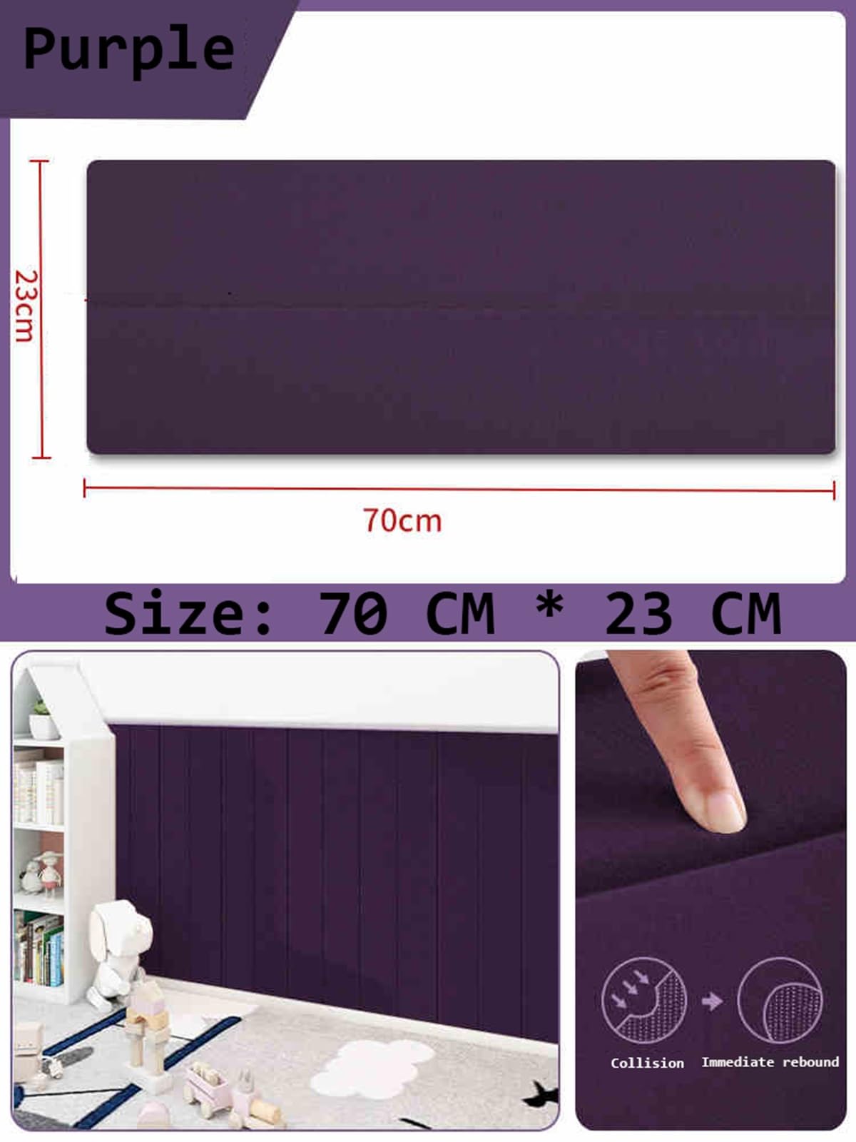 Panneaux muraux rembourrés, tête de lit autocollante, Tapis Mural Anti-Collision Tatami, Rembourrage Mural Auto-adhésif et imperméable pour Chambre à Coucher (Violet, 6)
