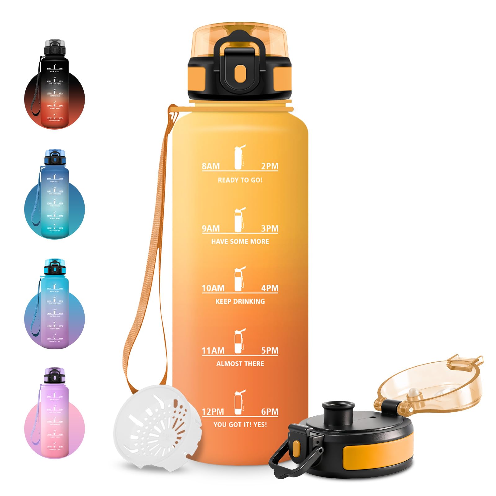 Borraccia Motivazionale 1.5 litri, Borraccia Sportiva, Senza Perdite, Bottiglia Acqua Palestra con Indicazione del Tempo, 1 Clic Aperto, Borracce senza BPA, per Adulto, Corsa, Yoga, Ufficio, Gym