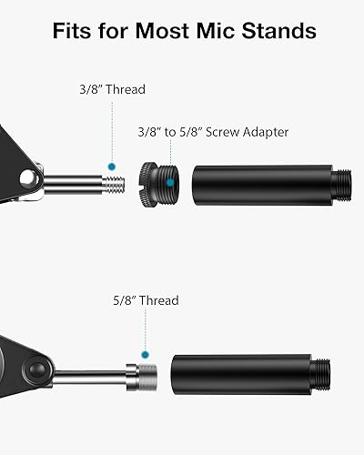 Miniatura 5 de InnoGear Tubo de extensión de soporte de micrófono, 2 piezas de 58 pulgadas de rosca de micrófono extensor de micrófono con 2 adaptadores de metal