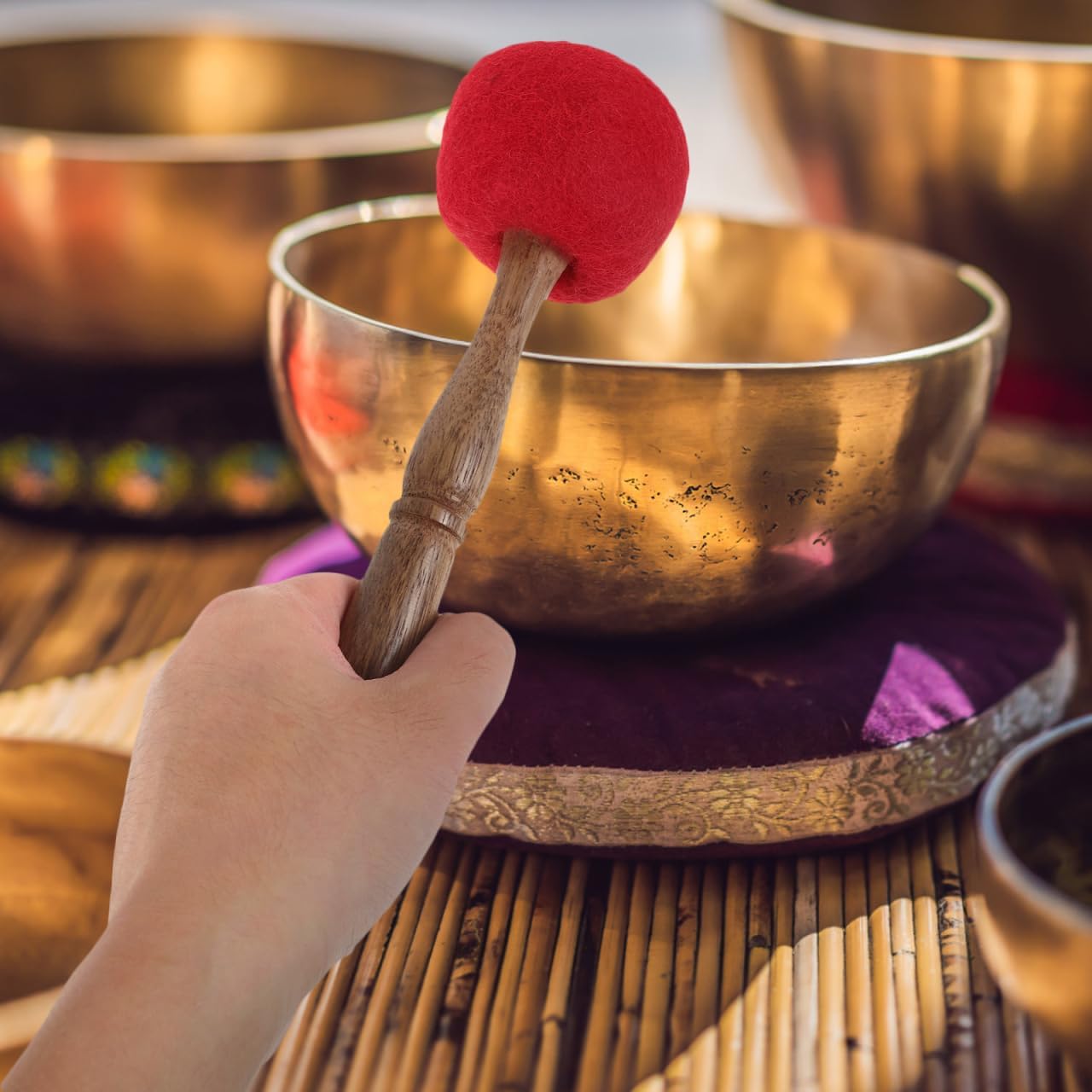 ibasenice Singing Bowl Mallet with Thick Felt Striker and Comfortable Handle 9.05In Wooden Buddha Sound Bowl Stick for Meditation Yoga and Tibetan Sound Therapy Accessories