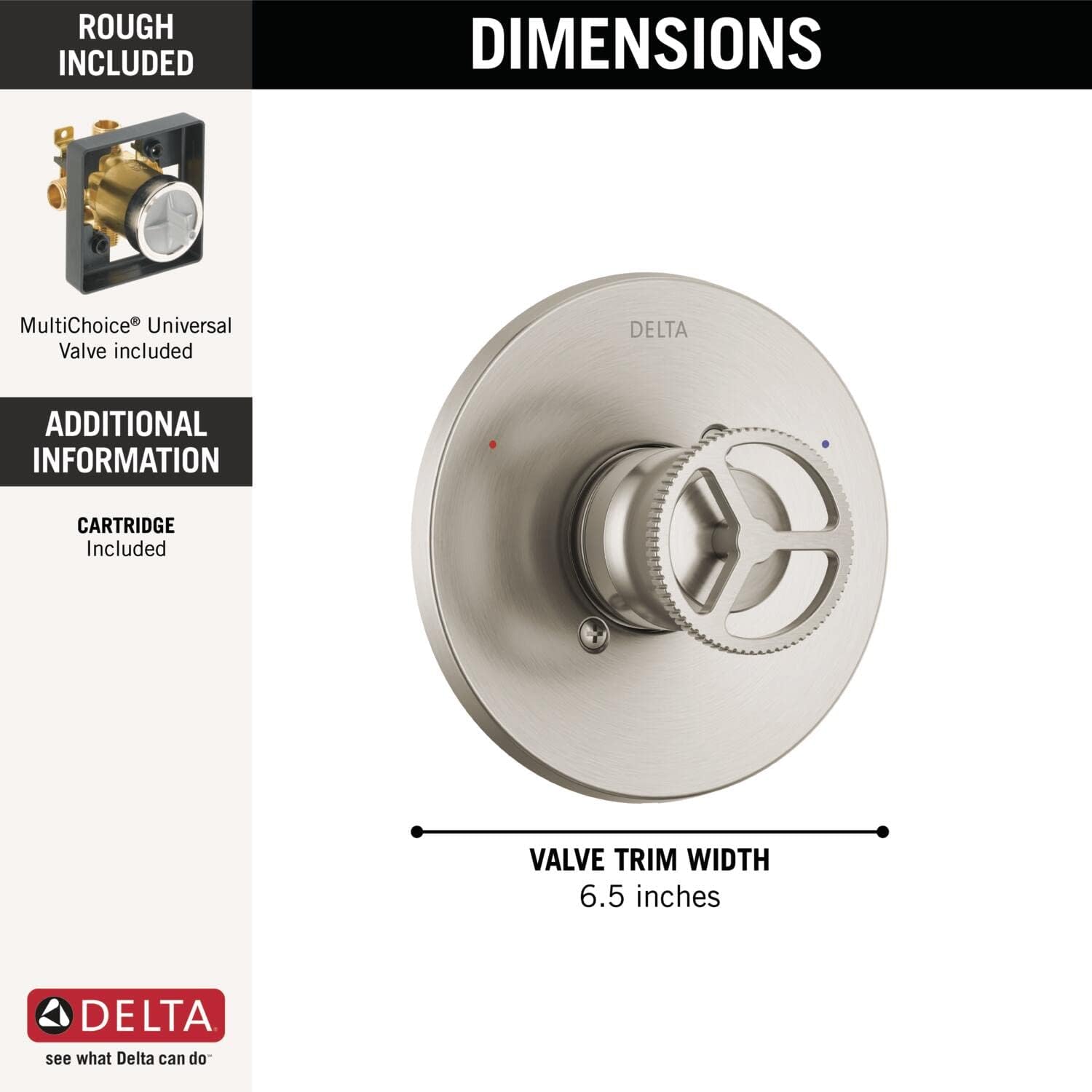 Delta Faucet Trinsic Shower Valve Trim Kit for Shower Systems and Brushed Nickel Shower Faucets, Delta Shower Handle Replacement, Shower Faucet Handle, Stainless T14058-SS (Valve Included)