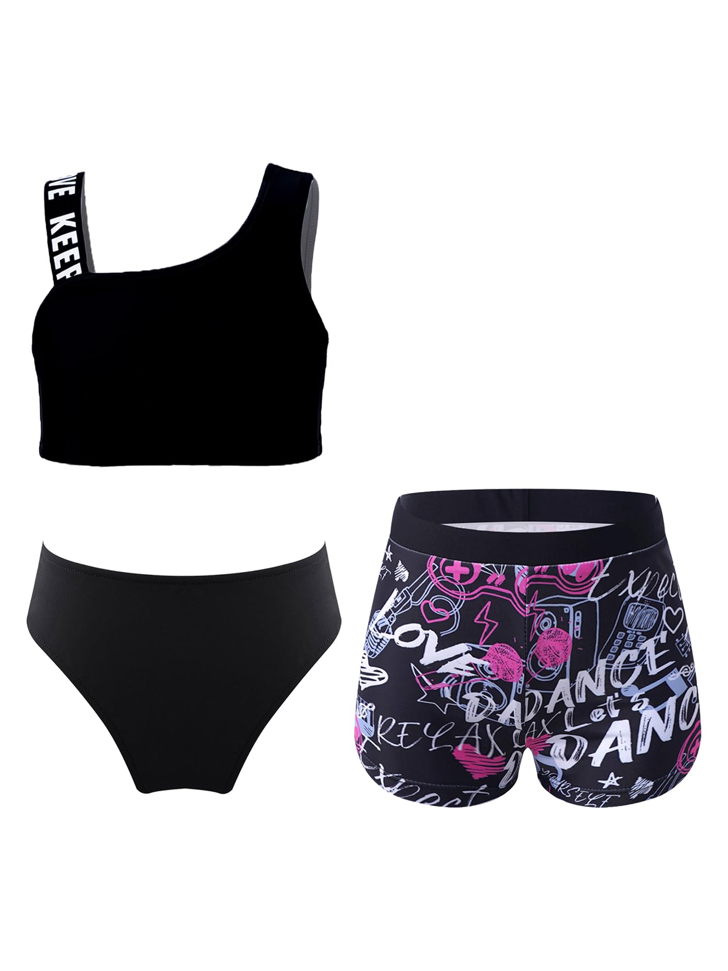 IEFIEL Traje de Baño de Tres Piezas para Niñas Crop Top y Braga Bañador y Pantalones Cortos de Baño Chándales Cortos de Deportivos Conjunto de Bikinis 3-16 años