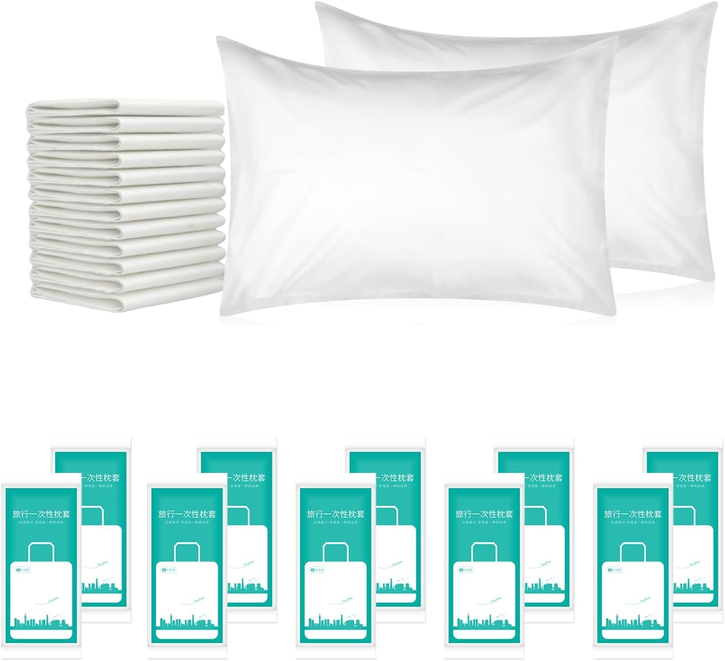 CyanCloud 10Pcs Disposable Pillow Case Covers 34 x 20 Inches White Pillowcases Non Woven Fabric Disposable Pillow Cases Individual Pack Pillow Sheets for Hotel Bedroom Travel Single Use Pillow Case