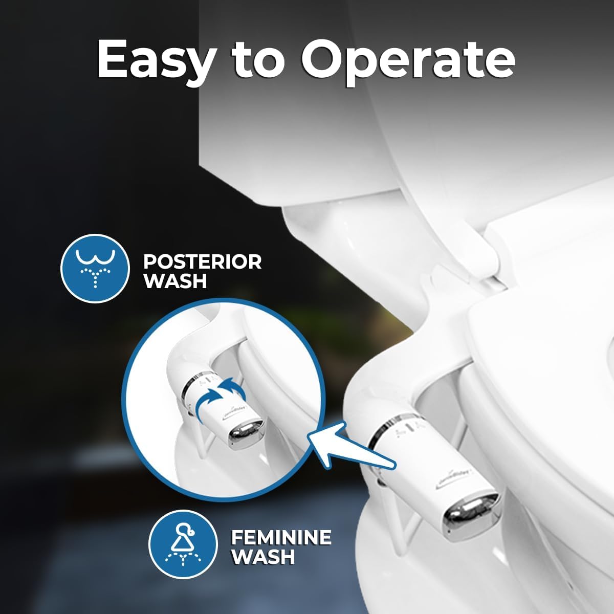 GenieBidet Bidet Attachment for Toilet, Ultra-Slim Self Cleaning Toilet Bidet with Separate Rear & Feminine Cleansing Nozzles, Includes Travel Bidet & 4 Accent Rings (Right-Handed) image 4