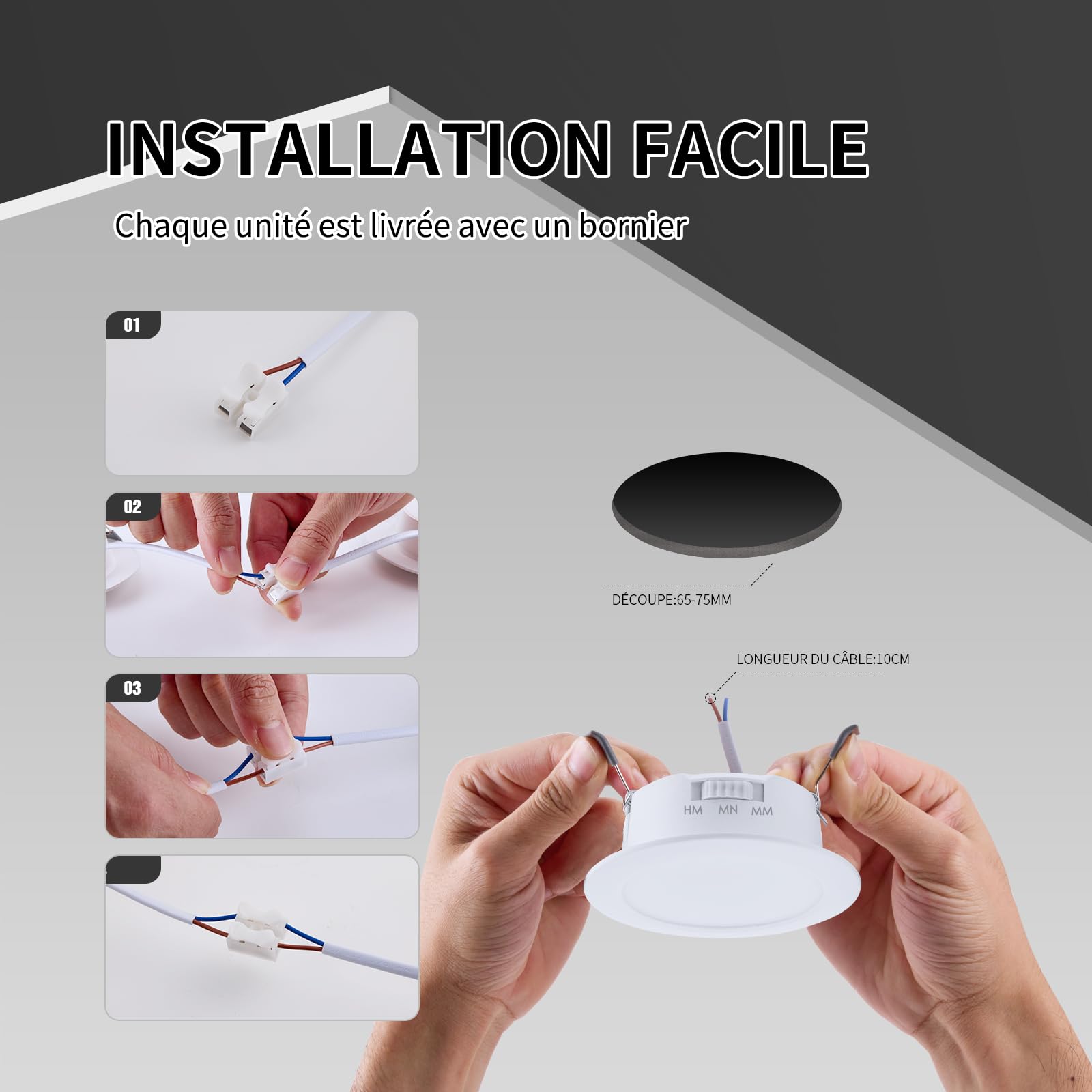 Lot de 20 Spot LED Encastrable 5W, Spot LED Extérieur, 3000K/4000K/6000K Réglable, Ø65mm-75mm Trou, spot Salle de Bain IP44 pour Cuisine Salon, Rond